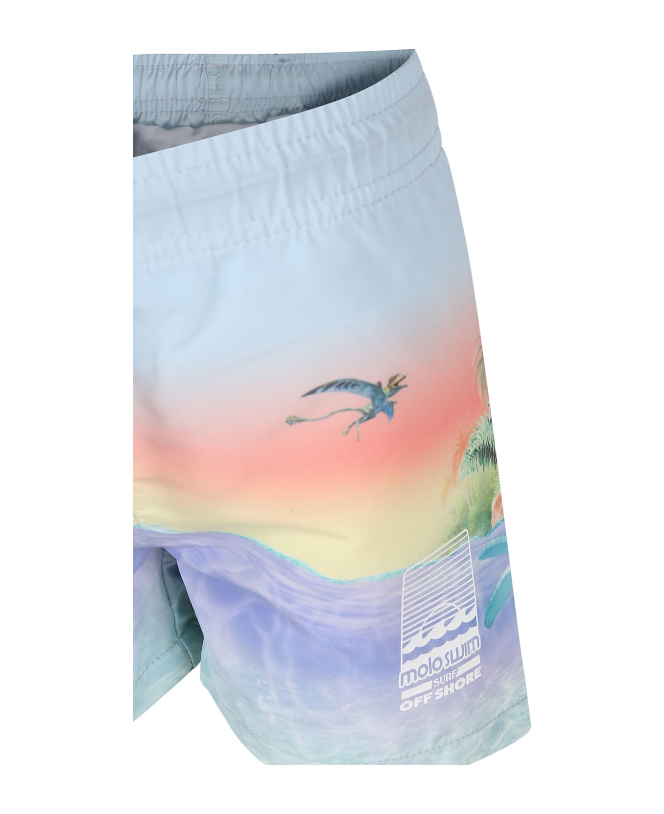 Molo Light Blue Swim Shorts For Boy With Dinosaur Print - Multicolor 水着