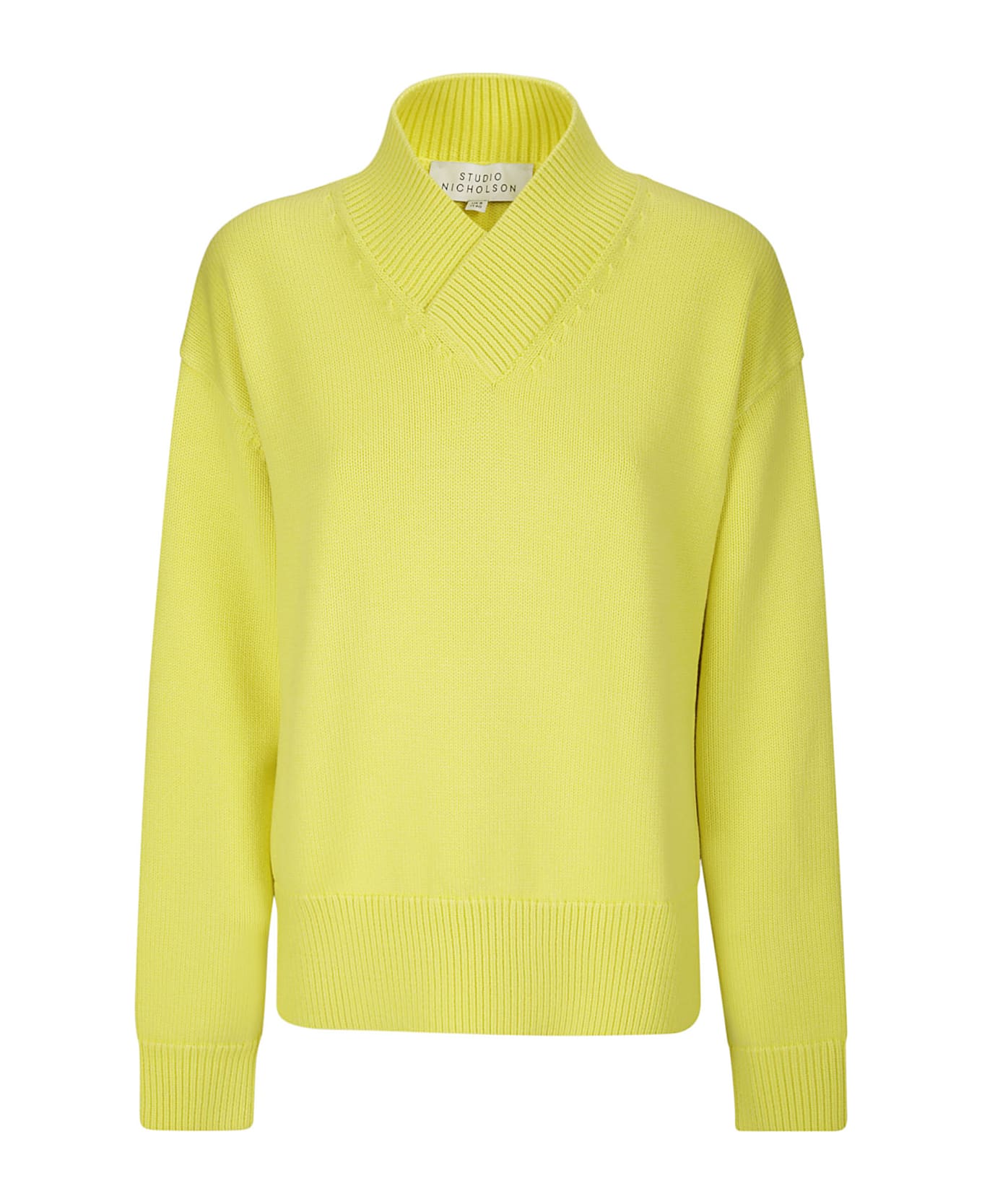 Studio Nicholson Knitwear - 5gg Cross Over Neck Jumper - ACID YELLOW