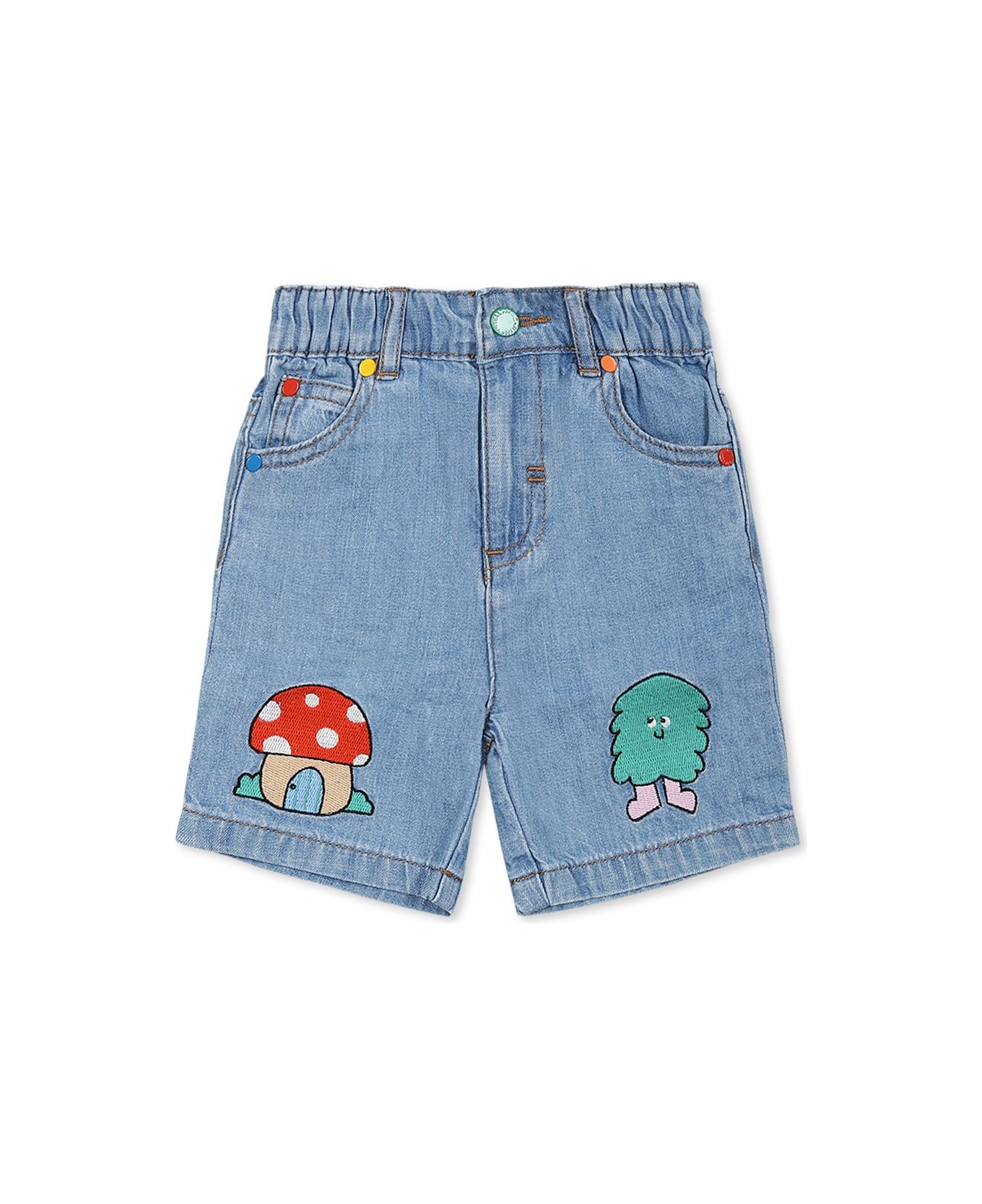 Stella McCartney Kids Blue Shorts For Baby Boy With Embroidery - Denim