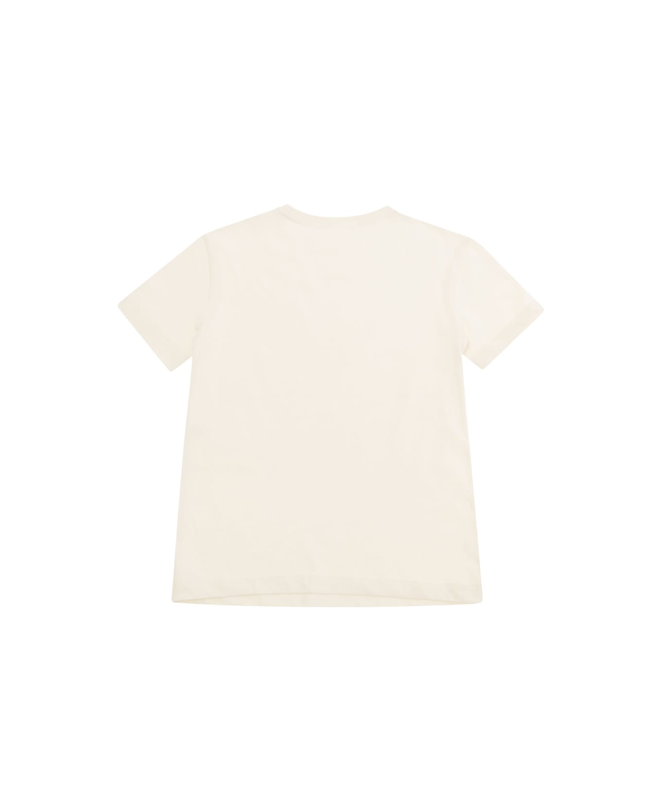 Emporio Armani White Crewneck T-shirt With Logo Print In Cotton Girl - Beige
