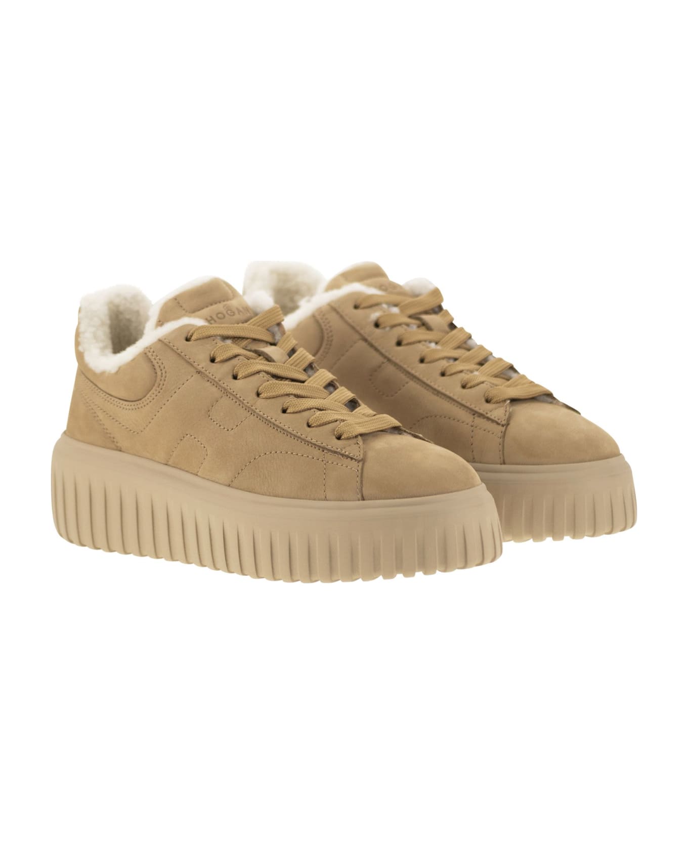 Hogan Suede H-stripes Trainers - Camel