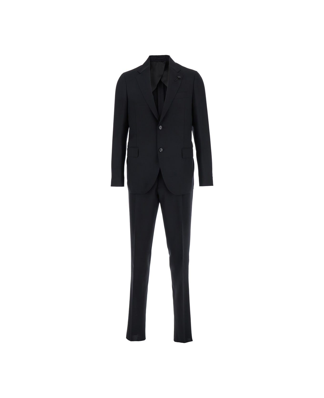Lardini Black Single-breasted Suit With Classic Revers In Flanel Man - Black