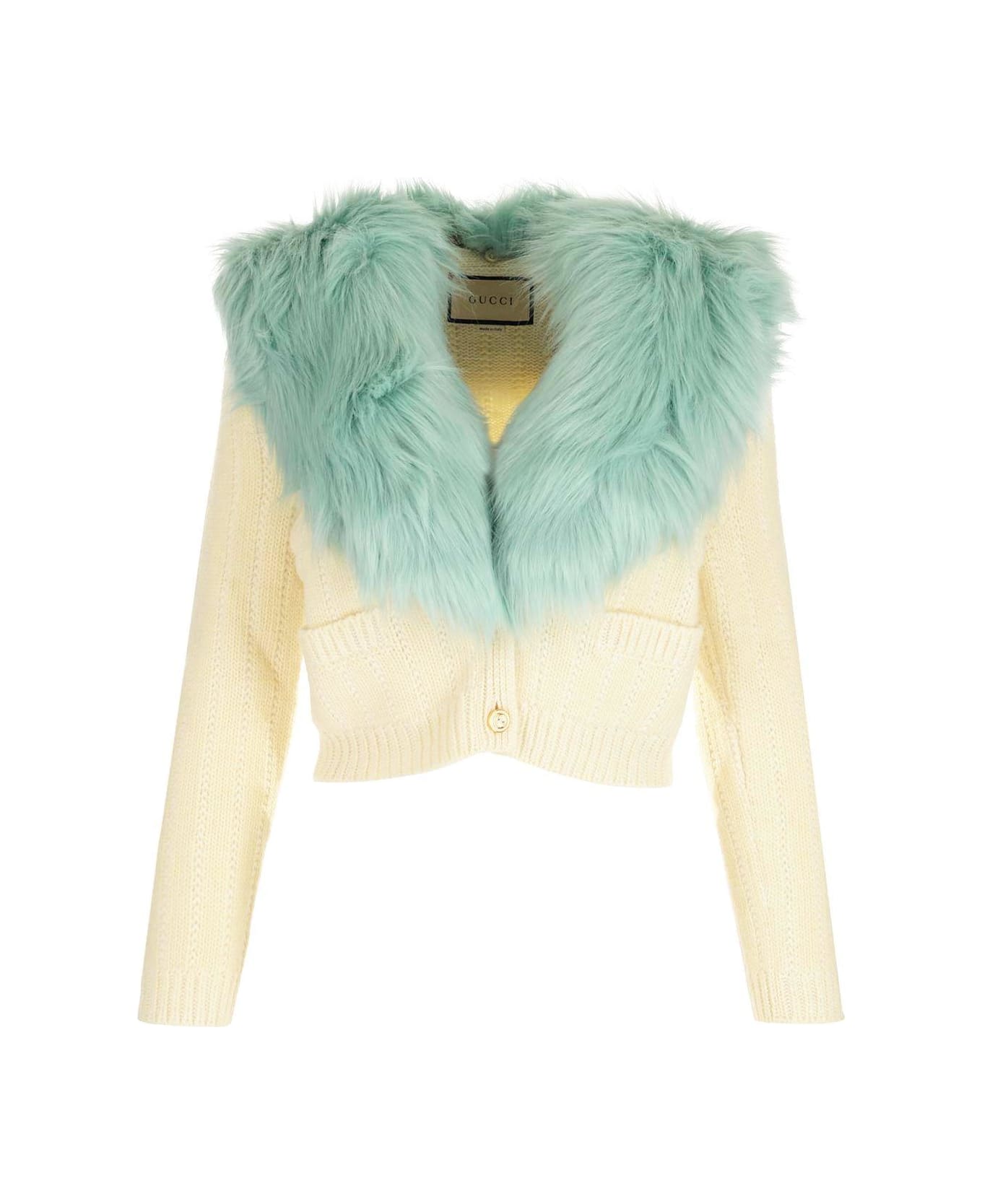 Gucci Faux Fur Buttoned Cardigan - LIGHT BLUE