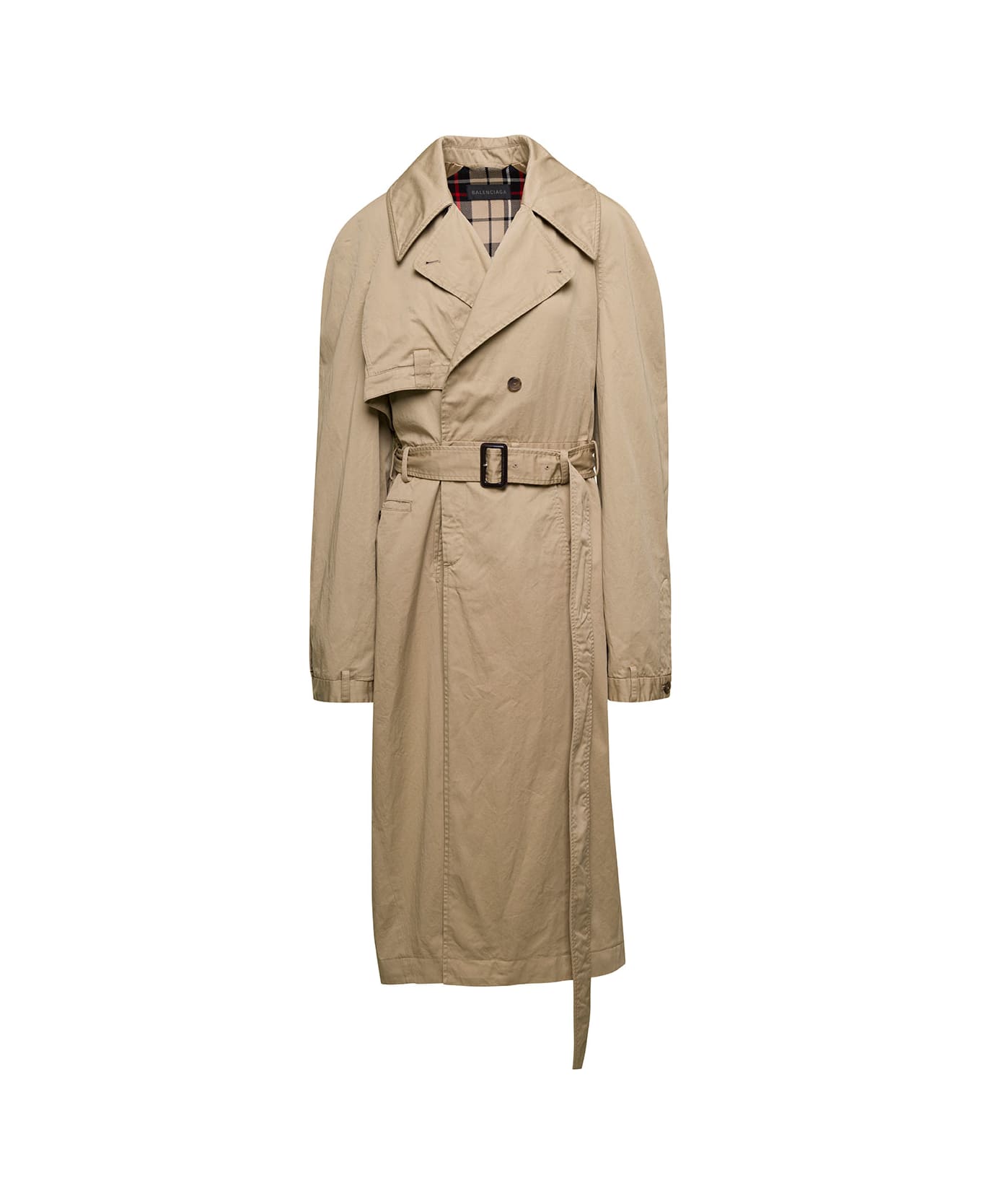Balenciaga Beige Deconstructed Trench Coat With Matching Belt In Cotton Twill Woman - Beige