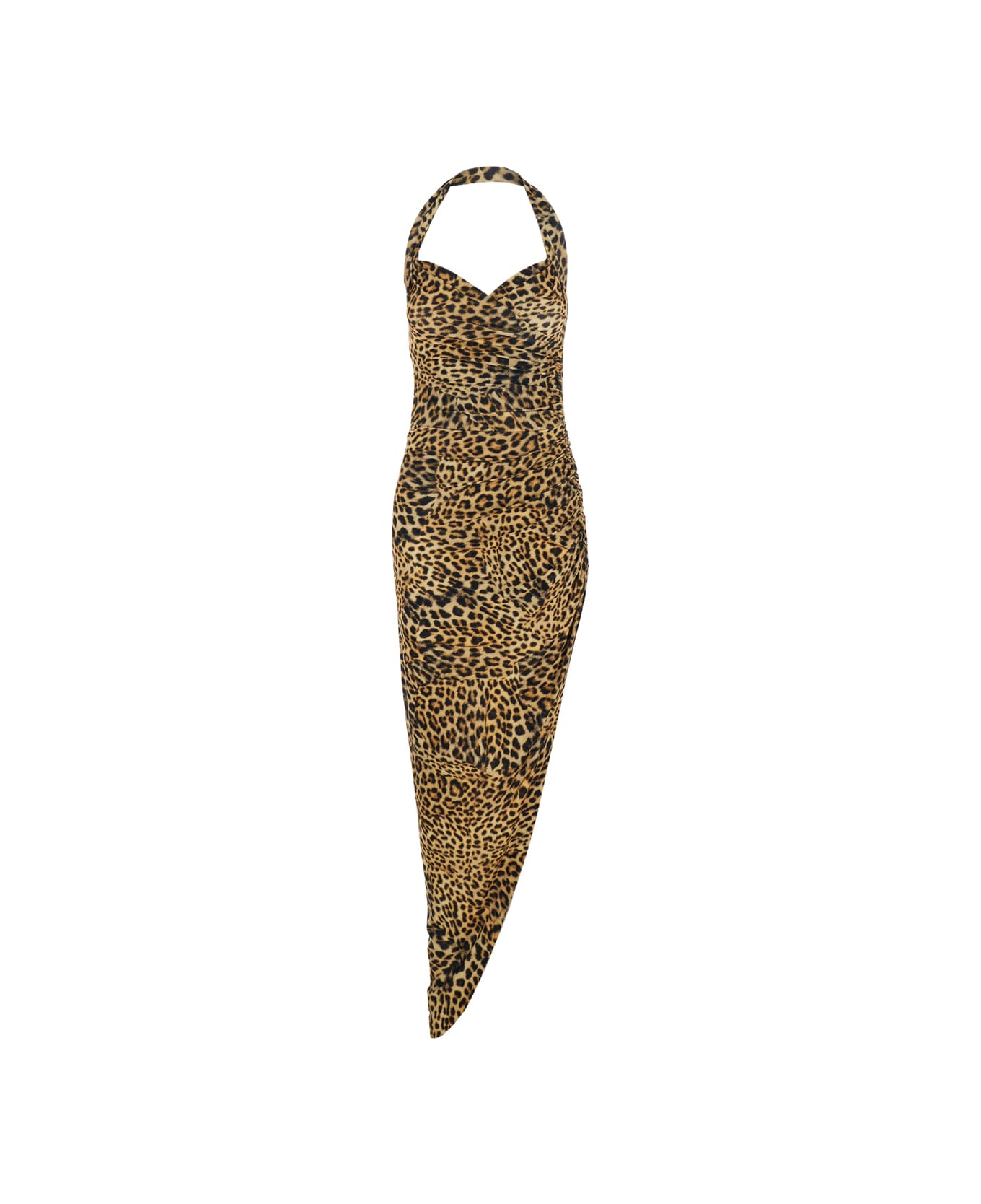 Norma Kamali Brown Dress With Leopard Motif And Side Slit In Brown Tech Fabric Woman - Brown