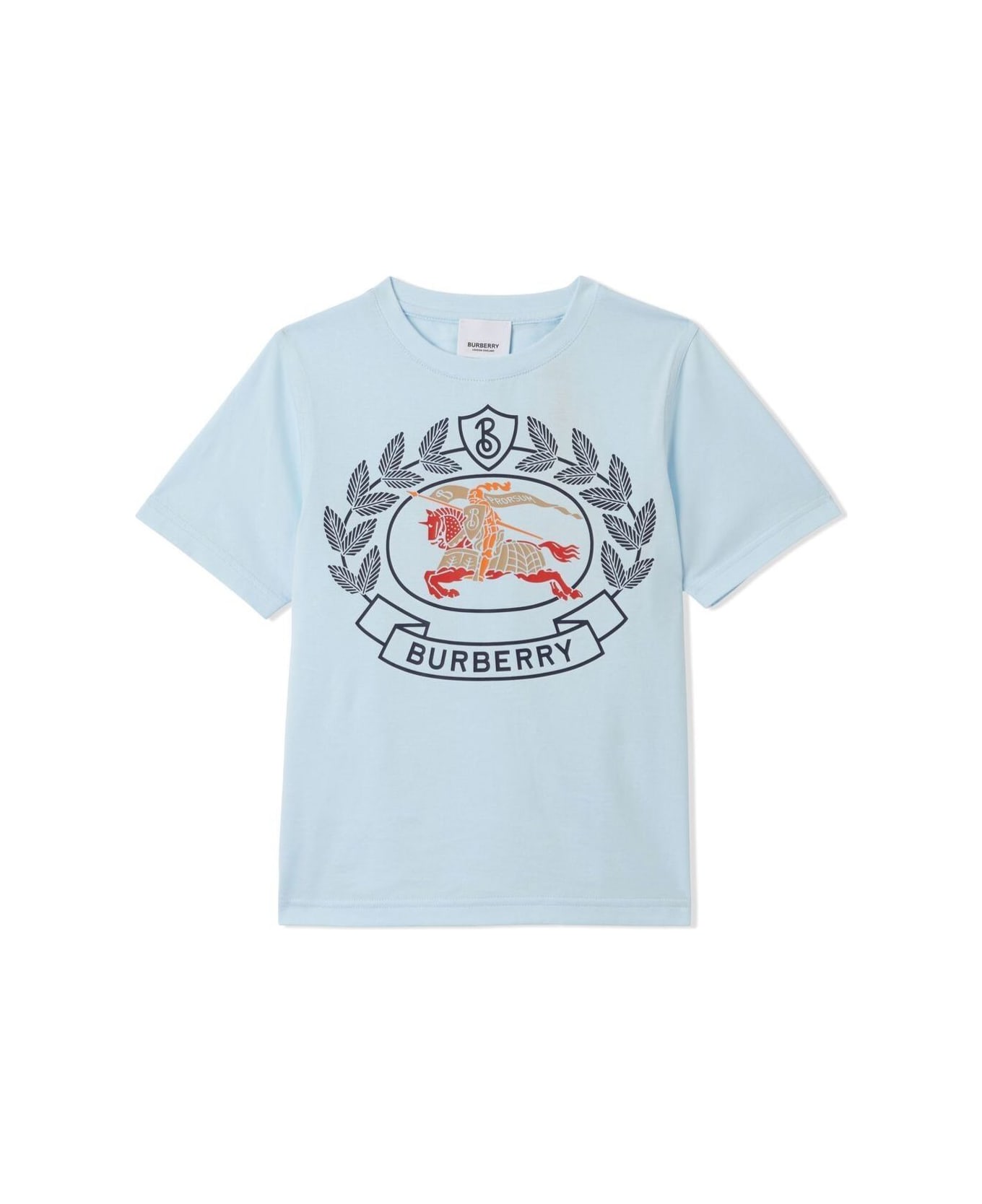 Burberry Light Blue T-shirt With Equestrian Knight Print And Logo In Cotton Kids - Blu