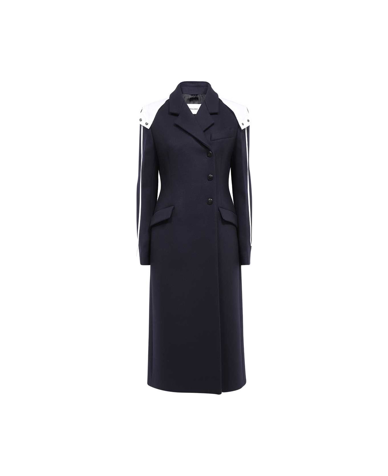 Ferragamo Wool Long Coat - blue