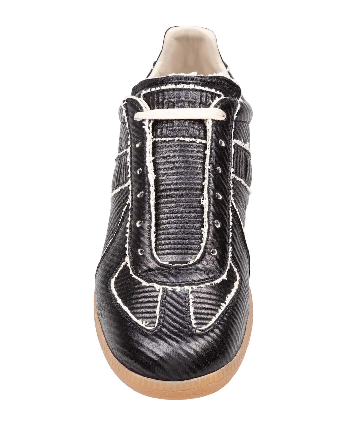 Maison Margiela Replica Sneakers In Shiny Leather With Cotton Inserts - Black