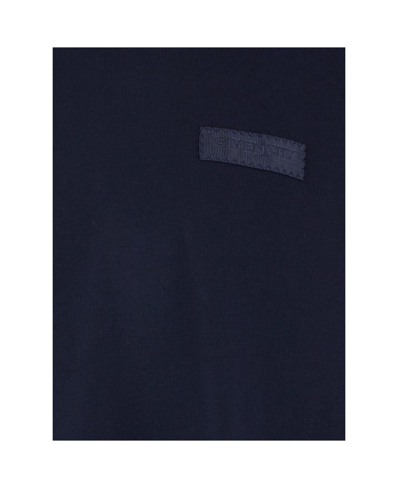 Givenchy Blue Long-sleeved T-shirt With Chest Logo Patch In Cotton Man - Blu