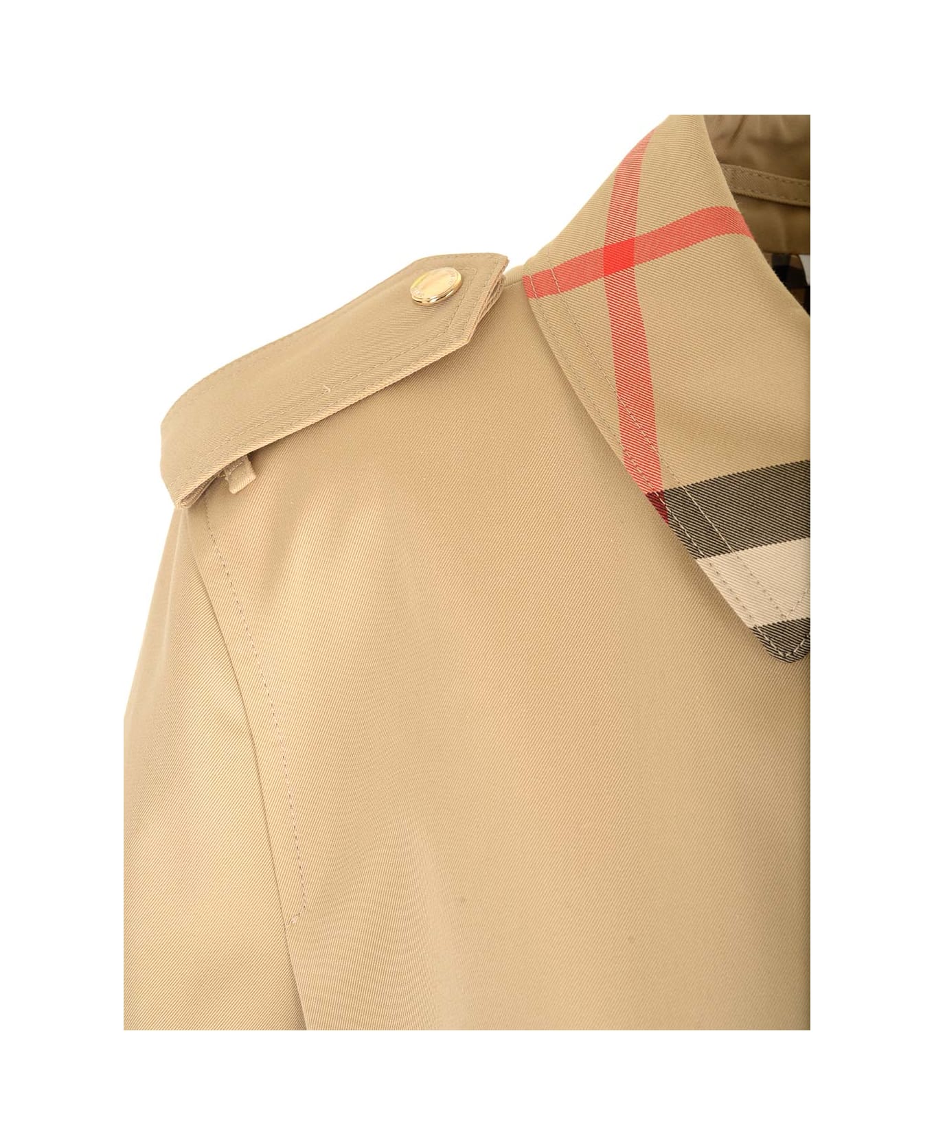 Burberry Honey Trench Coat With Check Collar - Beige
