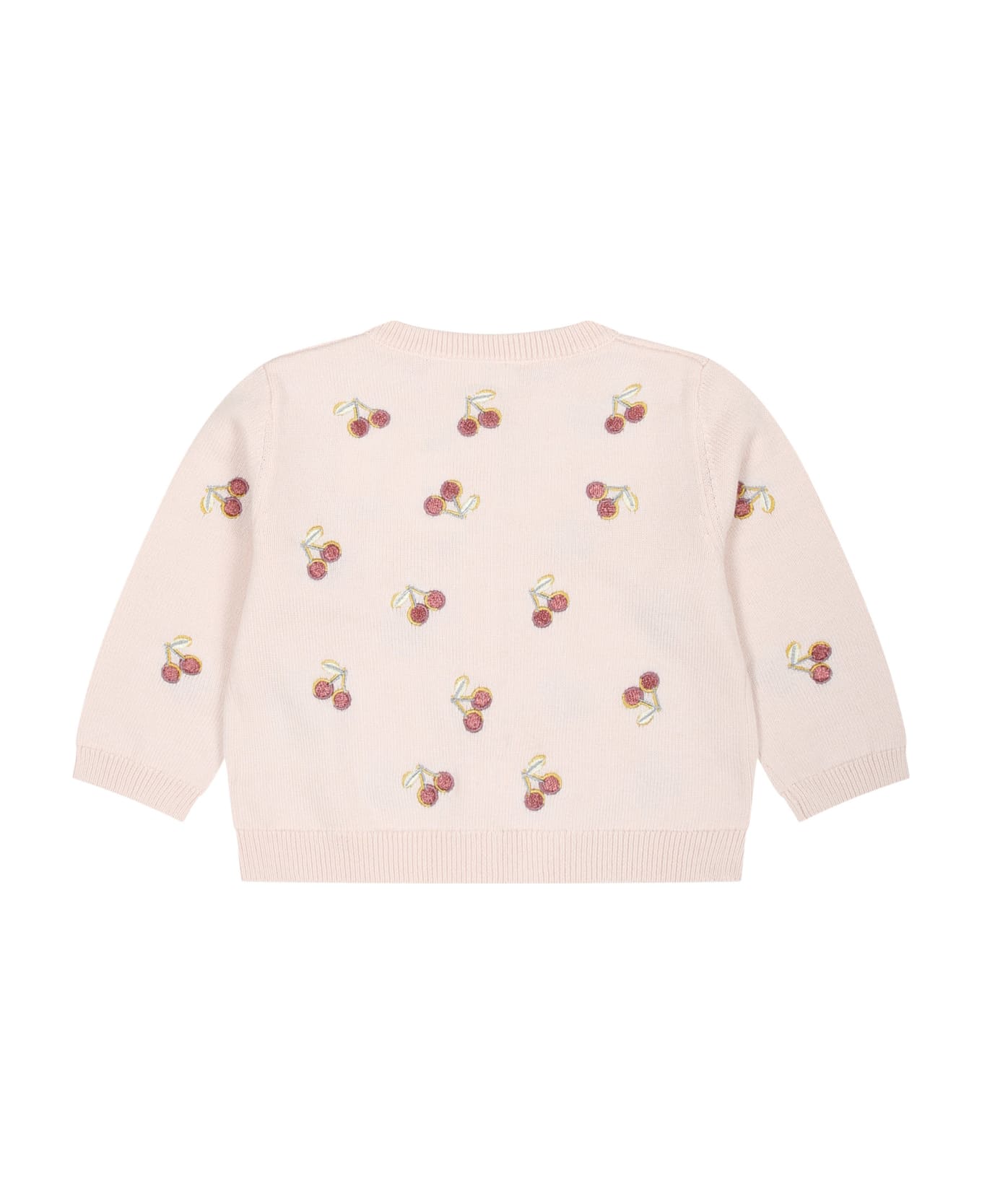 Bonpoint Pink Cardigan For Baby Girl With Cherries - Pink ニットウェア＆スウェットシャツ
