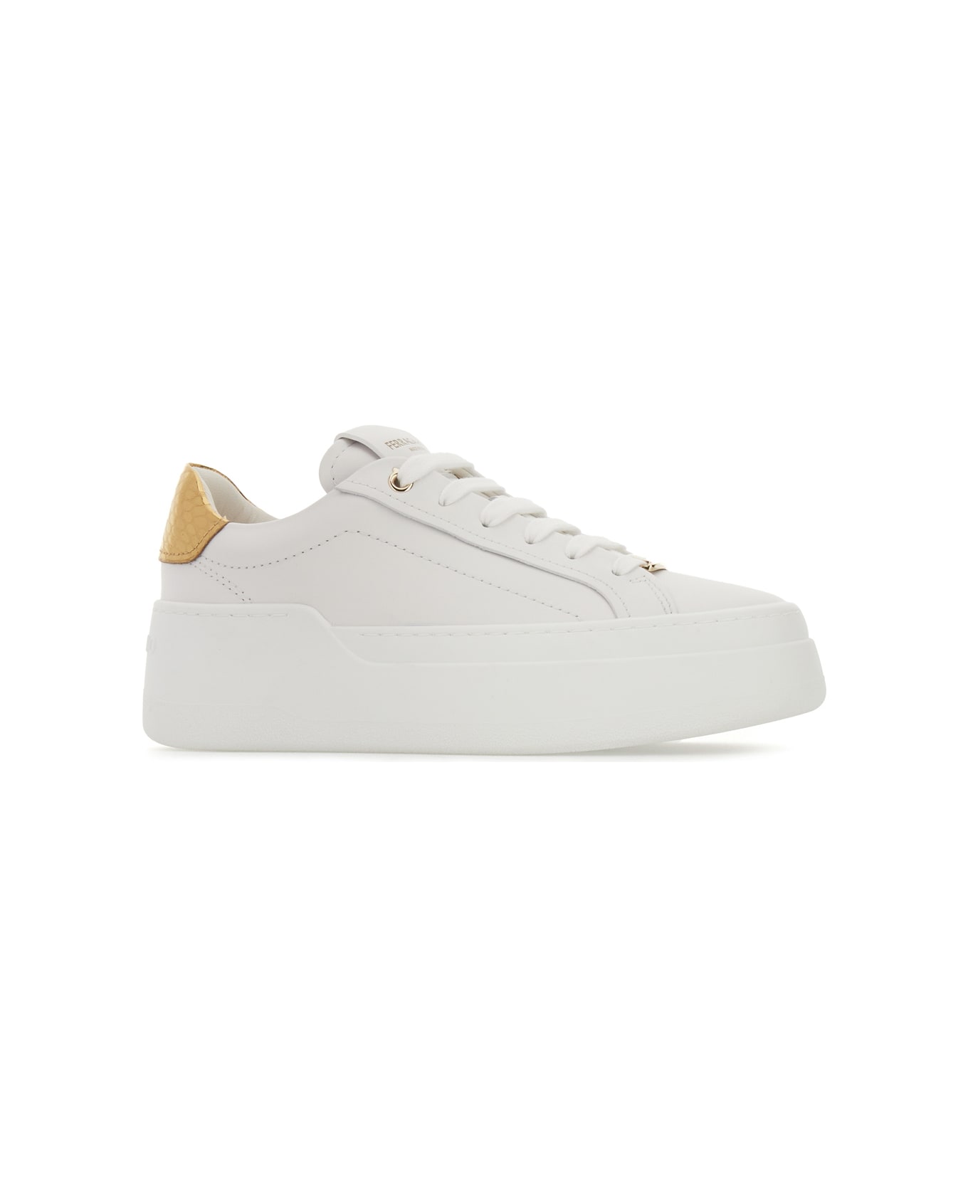 Ferragamo White Leather Sneakers - BIANCO OTTICO GOLD LUX