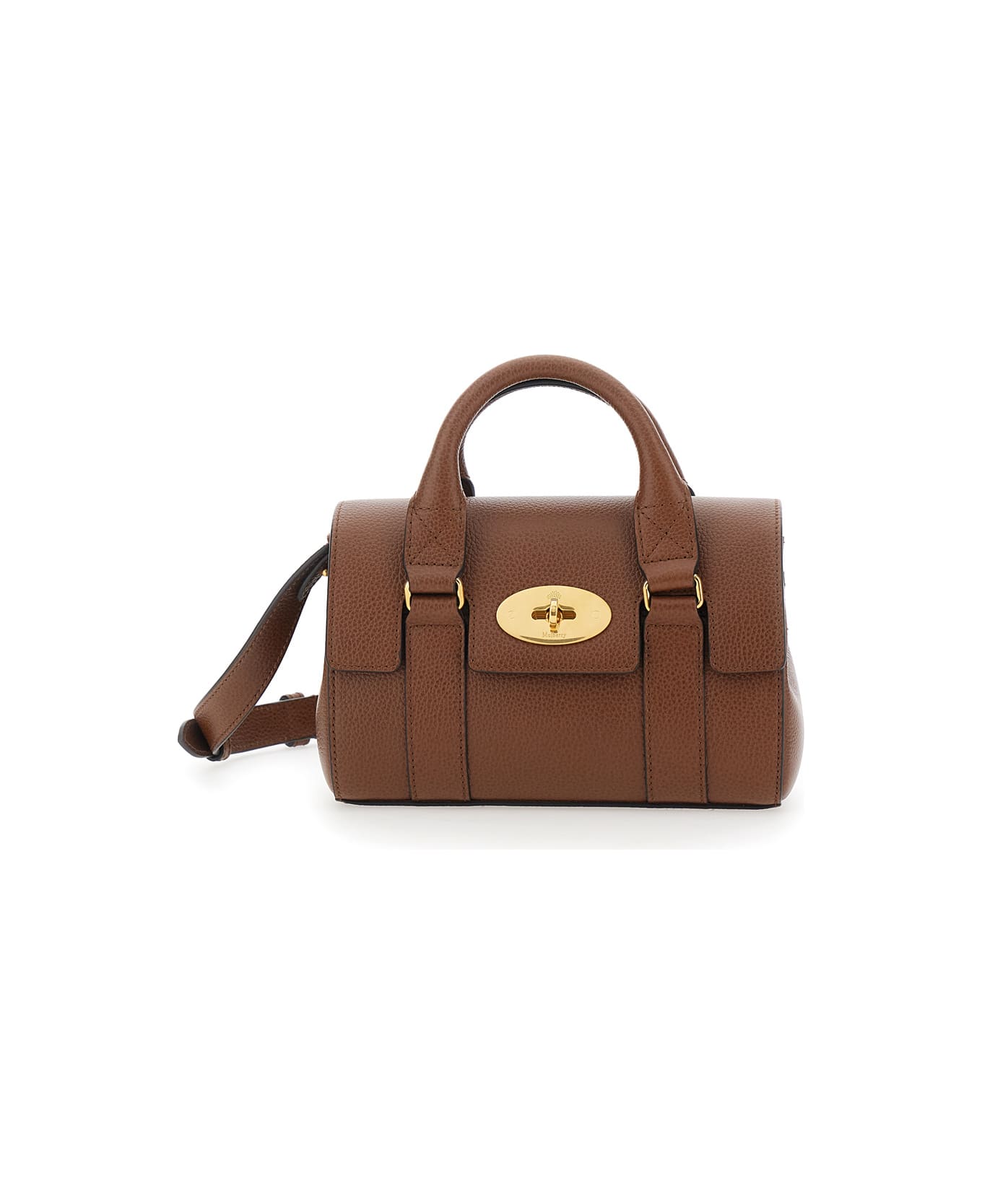 Mulberry 'bayswater Mini' Brown Handbag With Twist Lock In Hammered Leather Woman - Brown