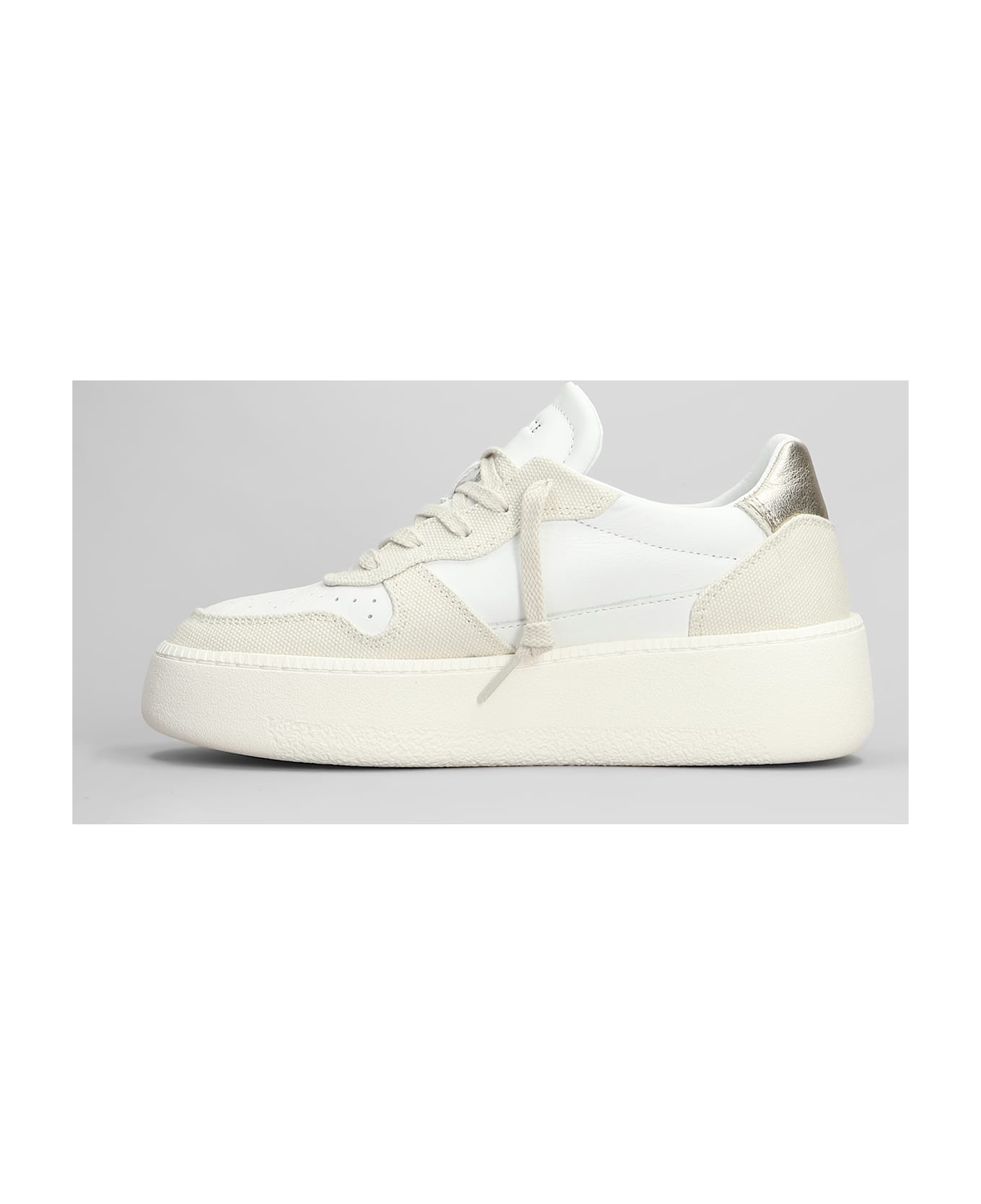 D.A.T.E. Court Platform Sneakers In White Leather And Fabric - Beige
