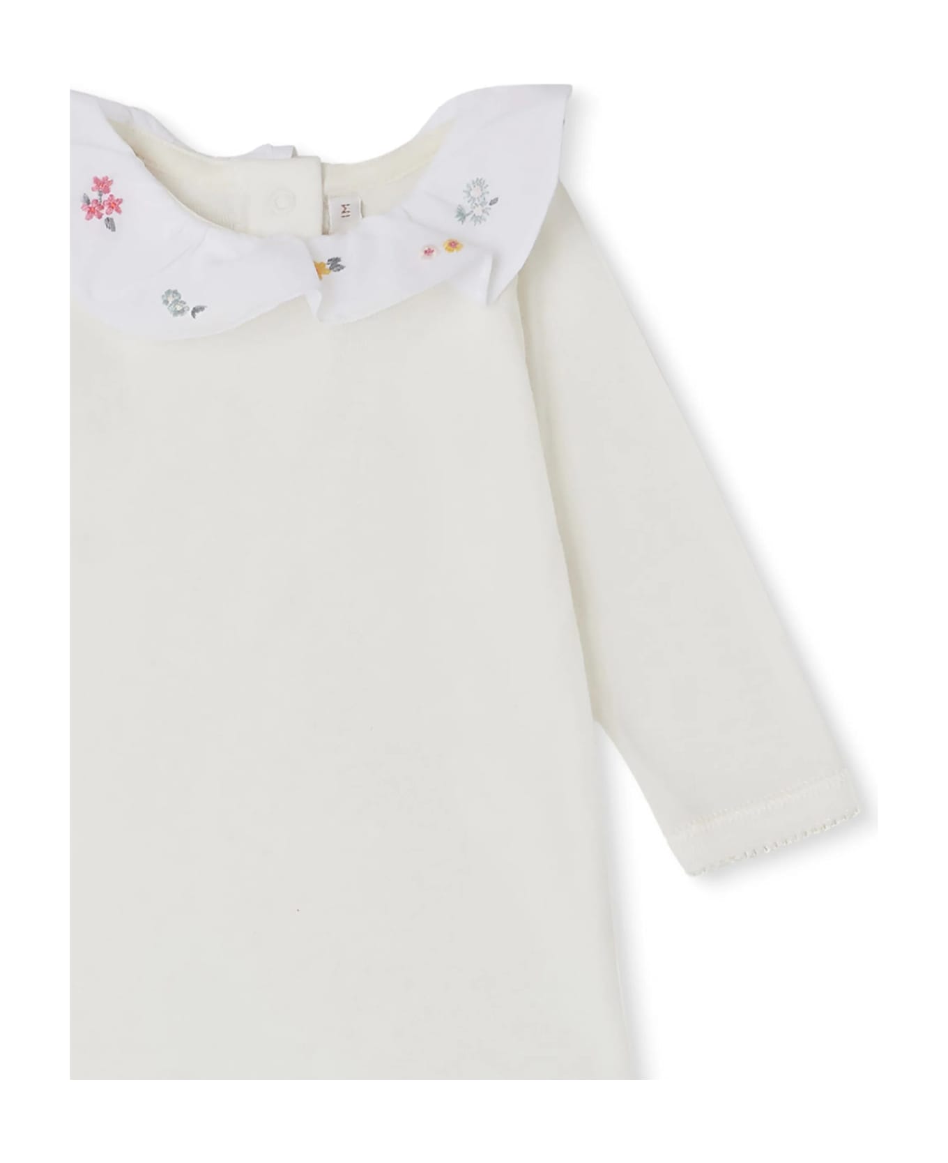 Bonpoint White June Bodysuit With Multicoloured Floral Embroidery - White