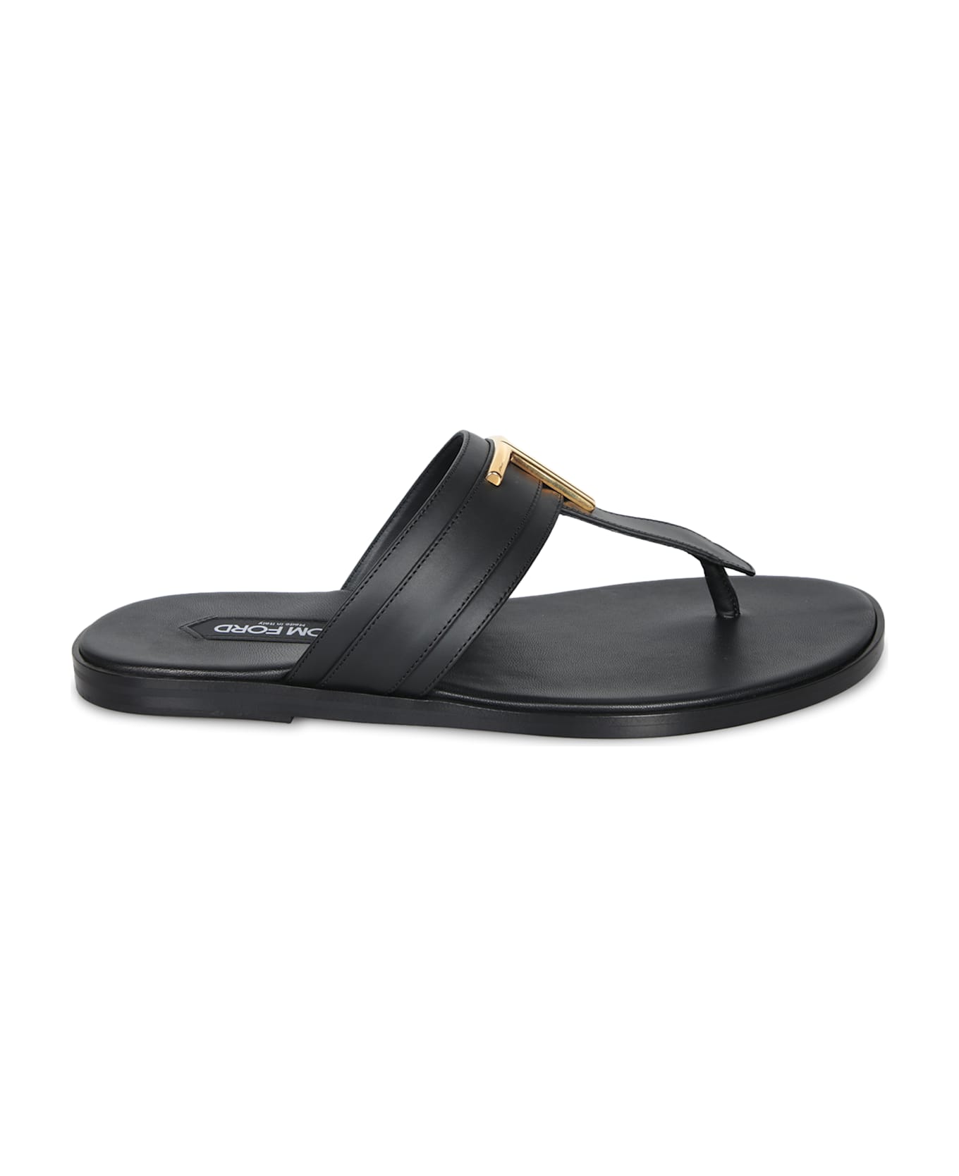 Tom Ford Brighton Leather Flip-flops In Black And Gold - Black