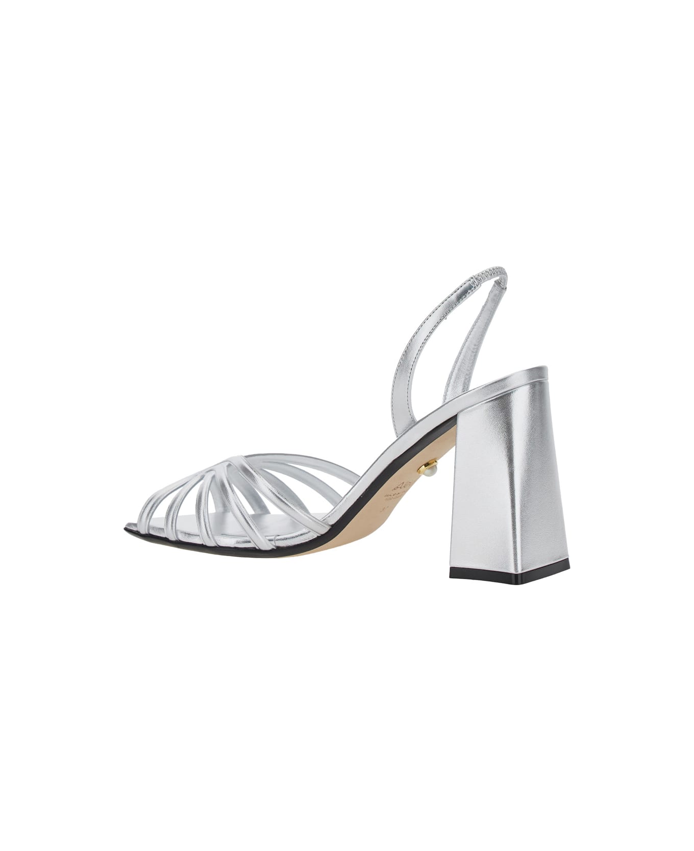 Alevì 'tara' Metallic Sandals With Elastic Ankle Strap And Block Heel In Leather Woman - Metallic