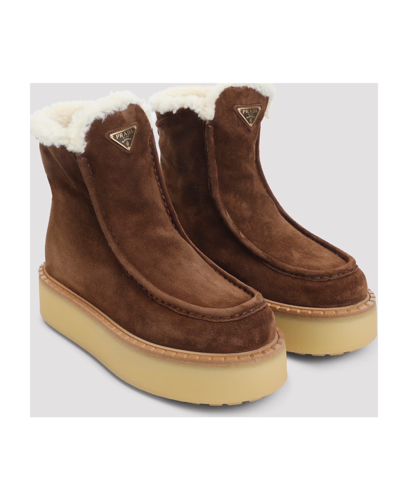 Prada Calf Leather Ankle Boots - Cacao