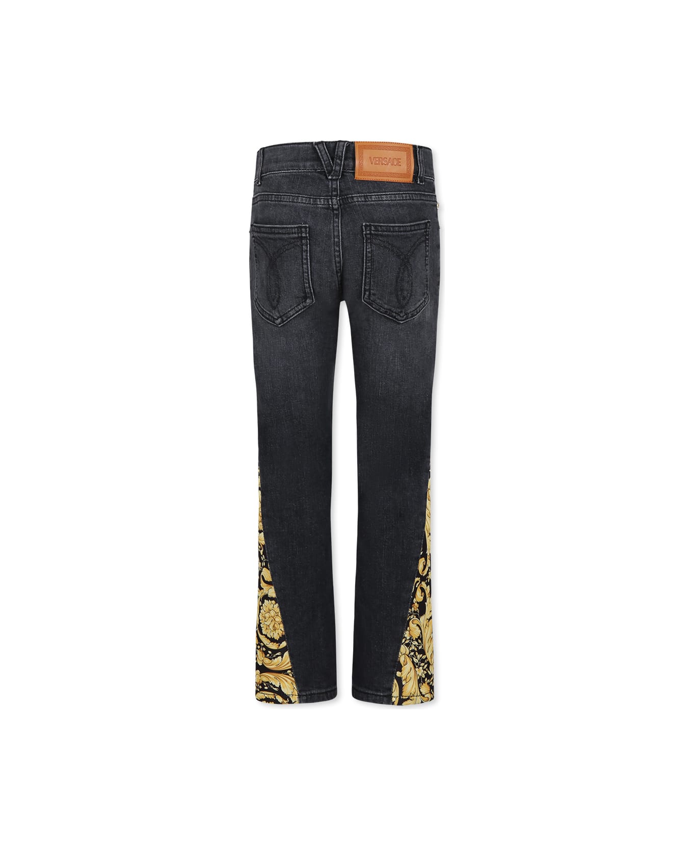 Versace Black Jeans For Kids With Baroque Print - Black