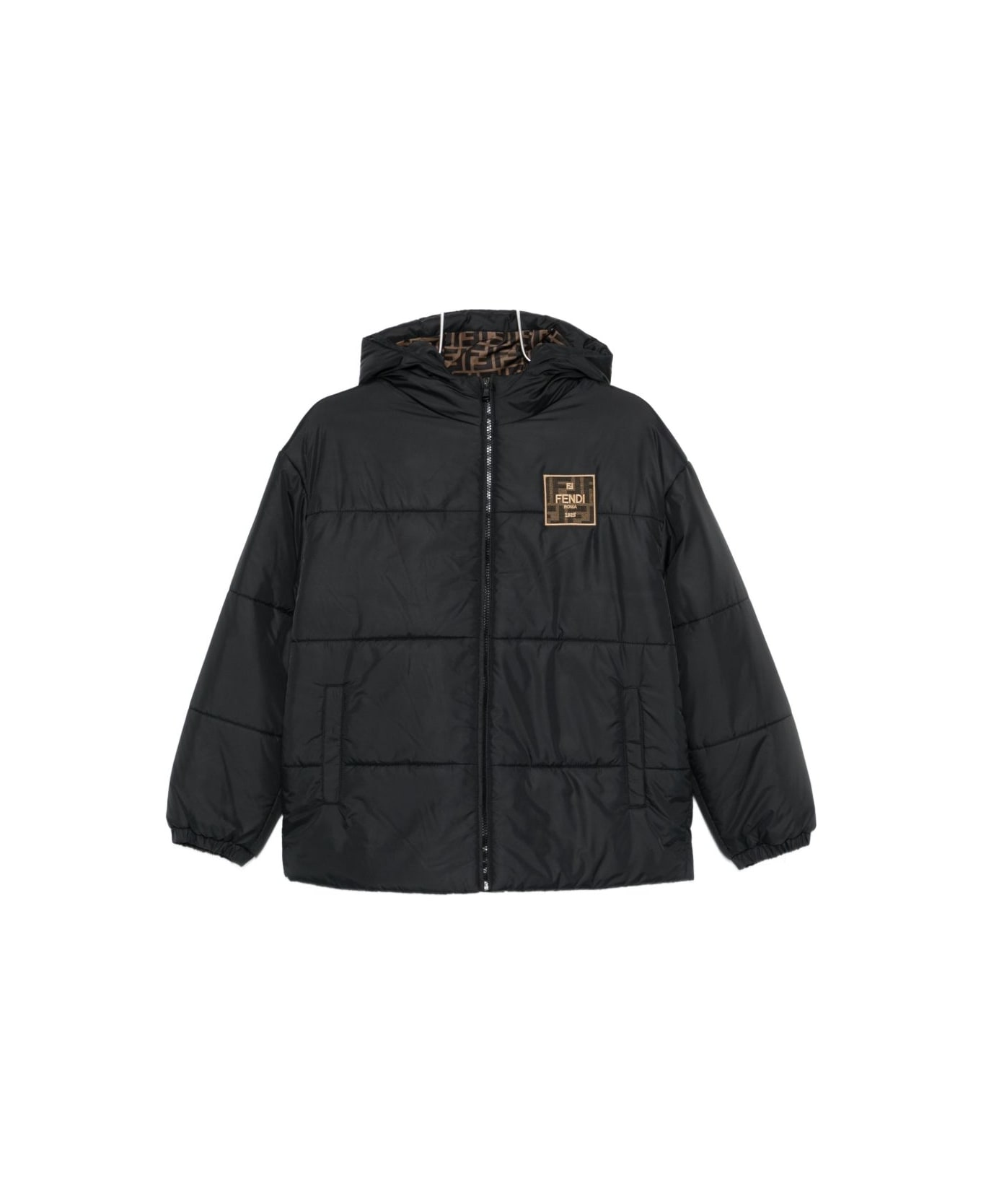 Fendi Kids Black Reversible Down Jacket For Kids - Black