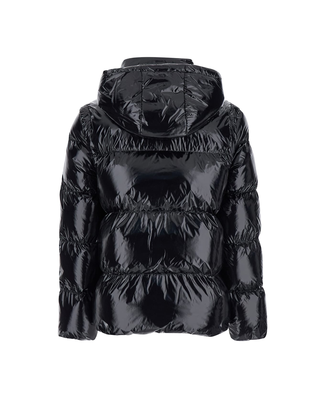 Pinko 'indice' Black Down Jacket With Logo Detail On The Front In Tech Fabric Woman - Black