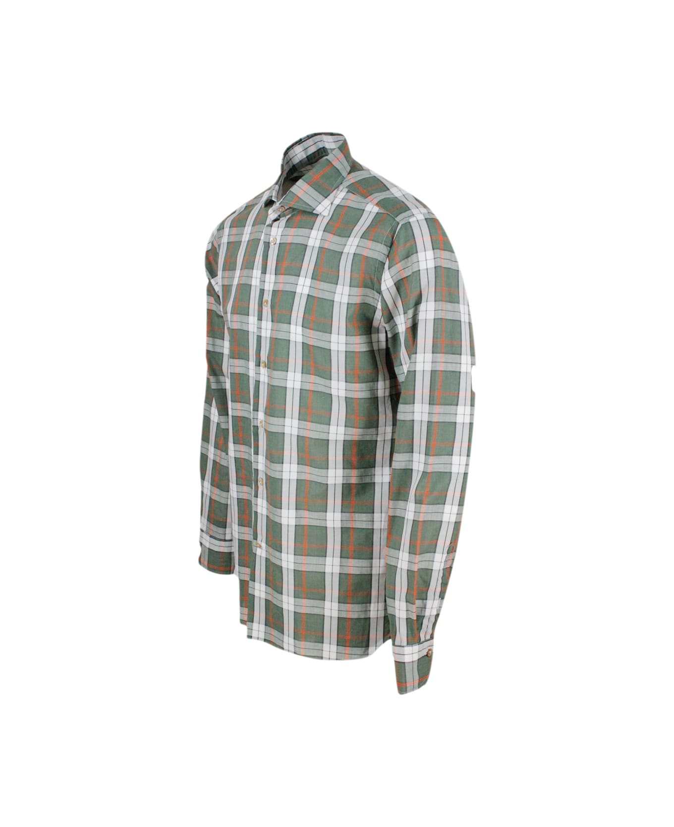 Borriello Napoli Checked Shirt In Cotton And Linen - Green