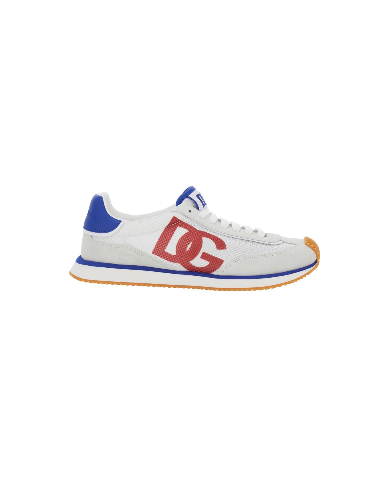 Dolce & Gabbana 'aria' White Running Sneakers With Logo Detail In Suede And Tech Fabric Man - White