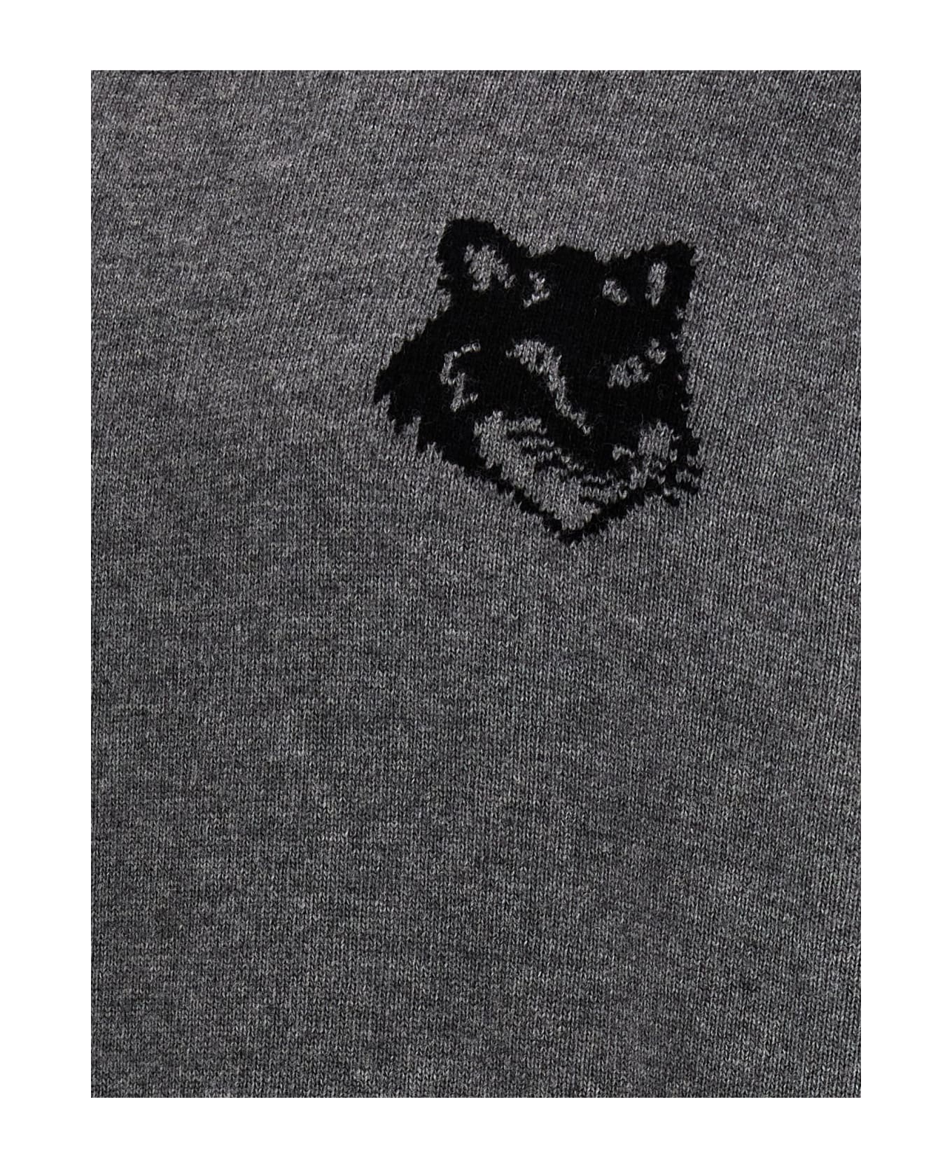 Maison Kitsuné 'fox Head' Sweater - Grey Melange Black