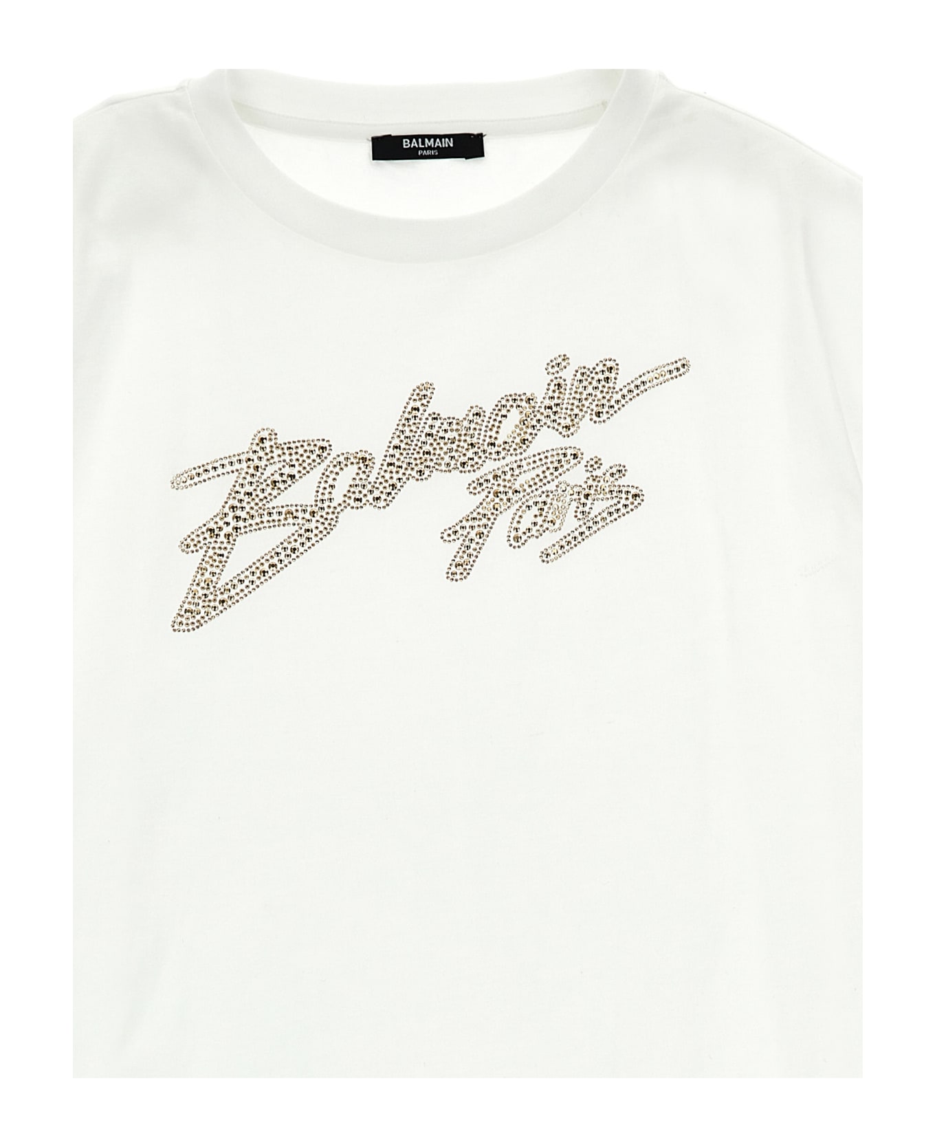 Balmain Rhinestone Logo T-shirt - White/gold Tシャツ＆ポロシャツ