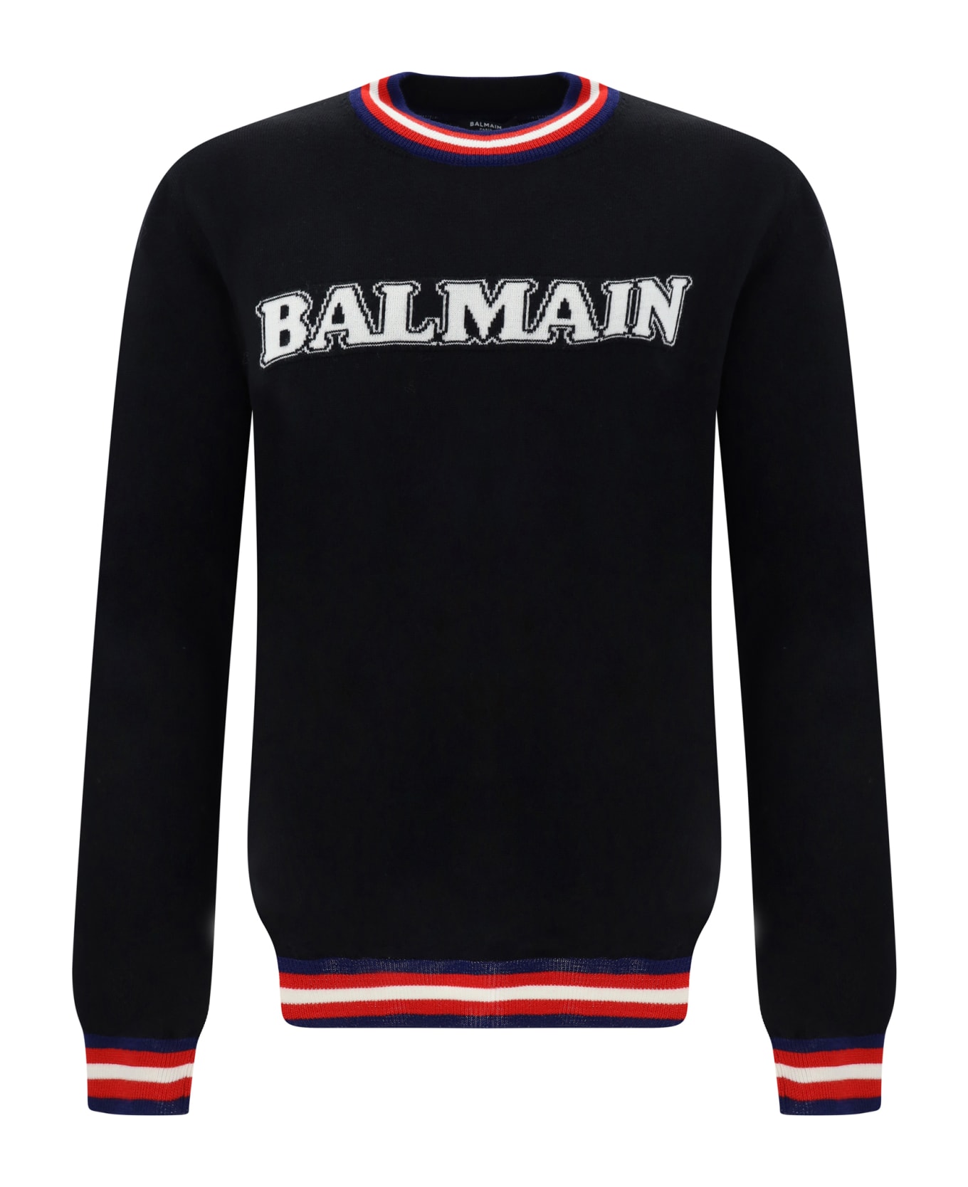 Balmain Retro Logo Intarsia-knit Jumper - Noir/naturel フリース