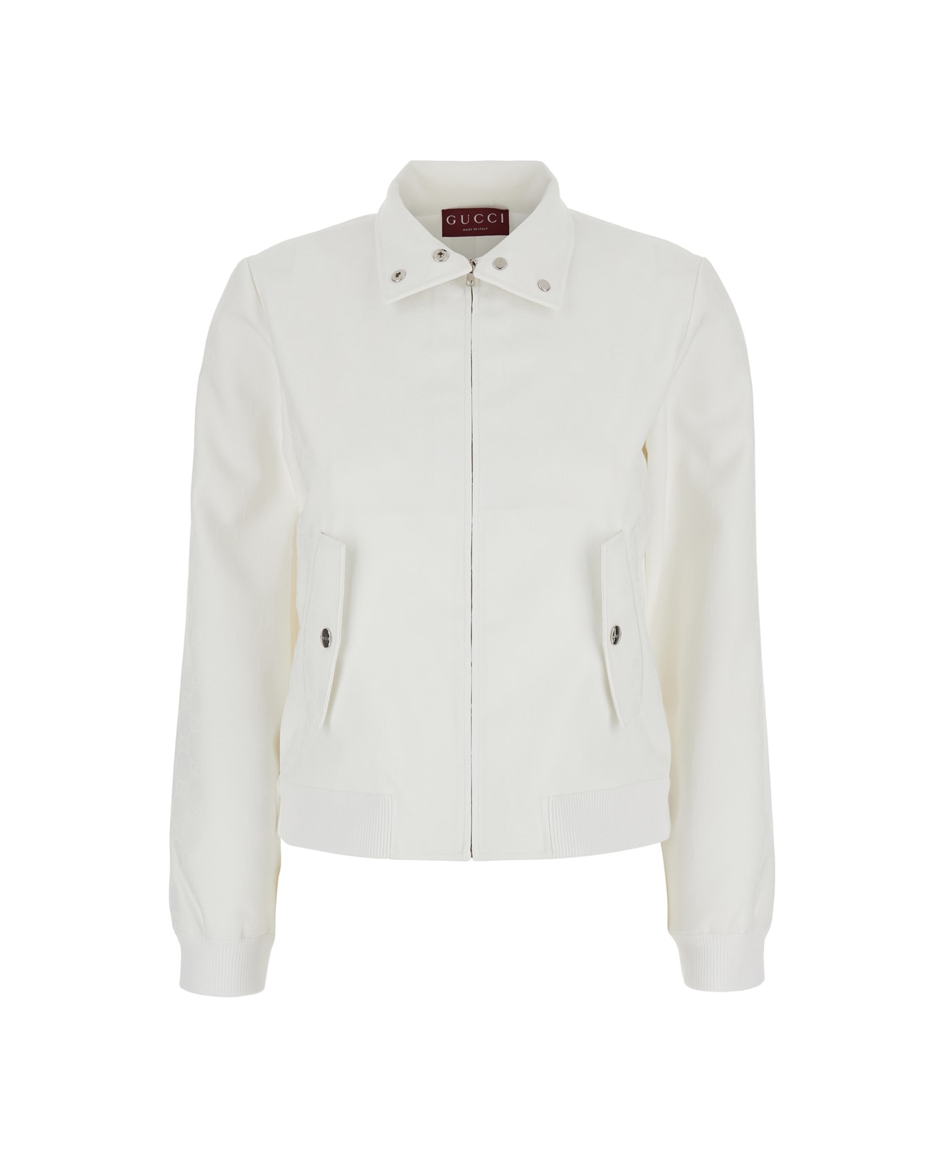 Gucci White Sweatshirt With Stand-up Collar With Automatic Buttons And Dropped Shoulders In Tech Fabric Woman - White