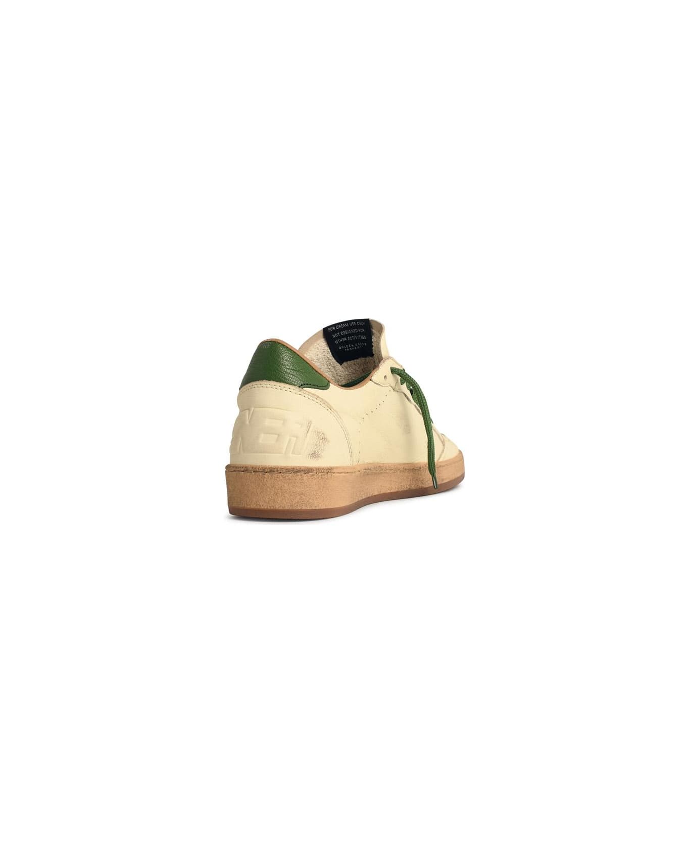 Golden Goose 'ball-star' White Nappa Leather Sneakers With Green Star And Heel - Bianco