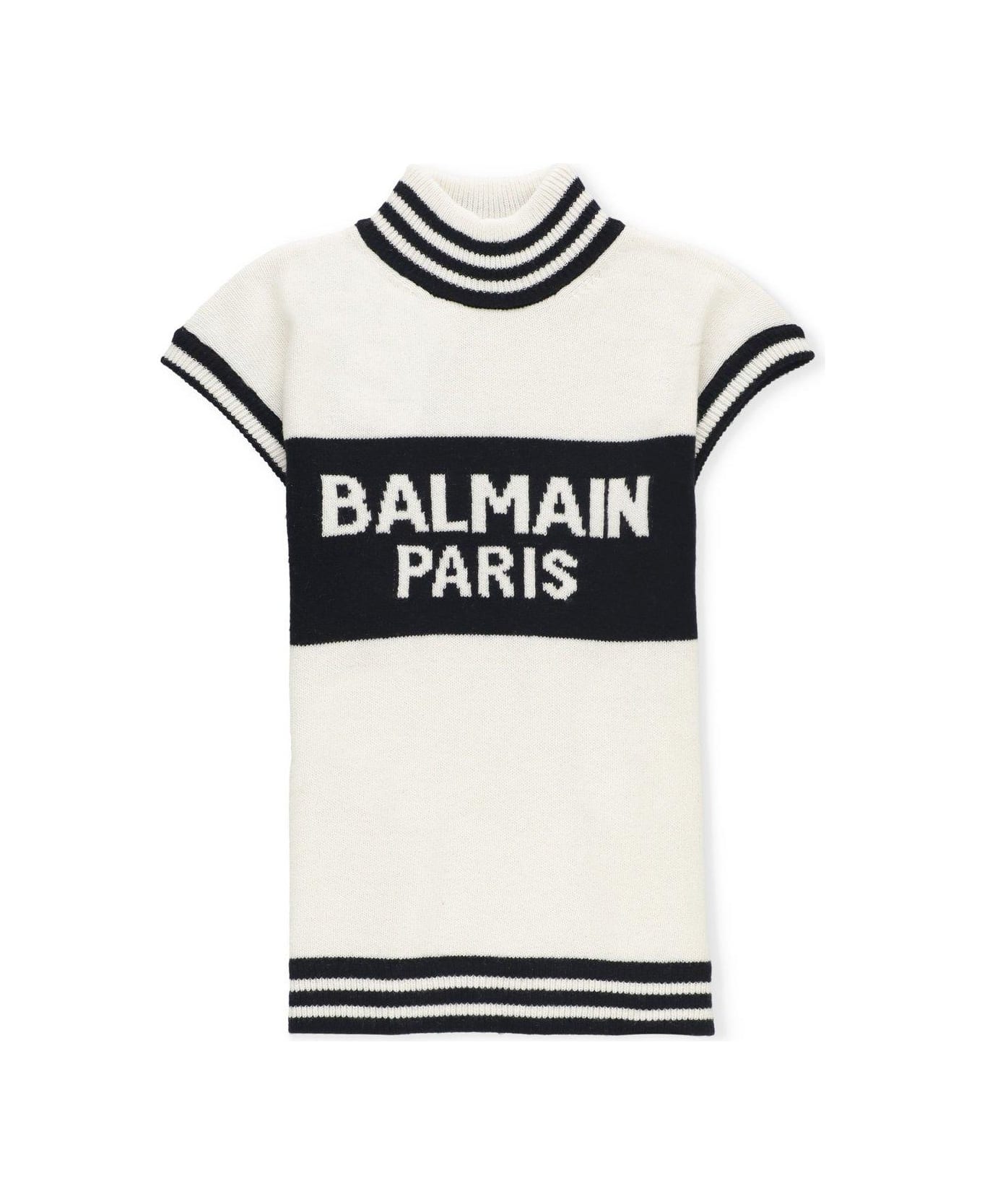 Balmain Logo-intarsia Sleeveless Jumper - Ivory/black