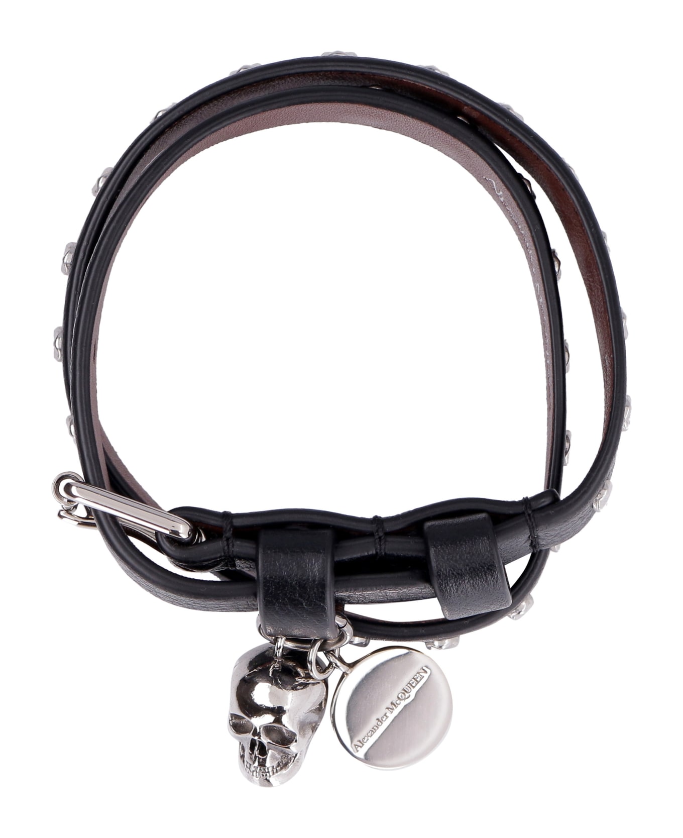 Alexander McQueen Leather Bracelet With Medallion And Skull - Black