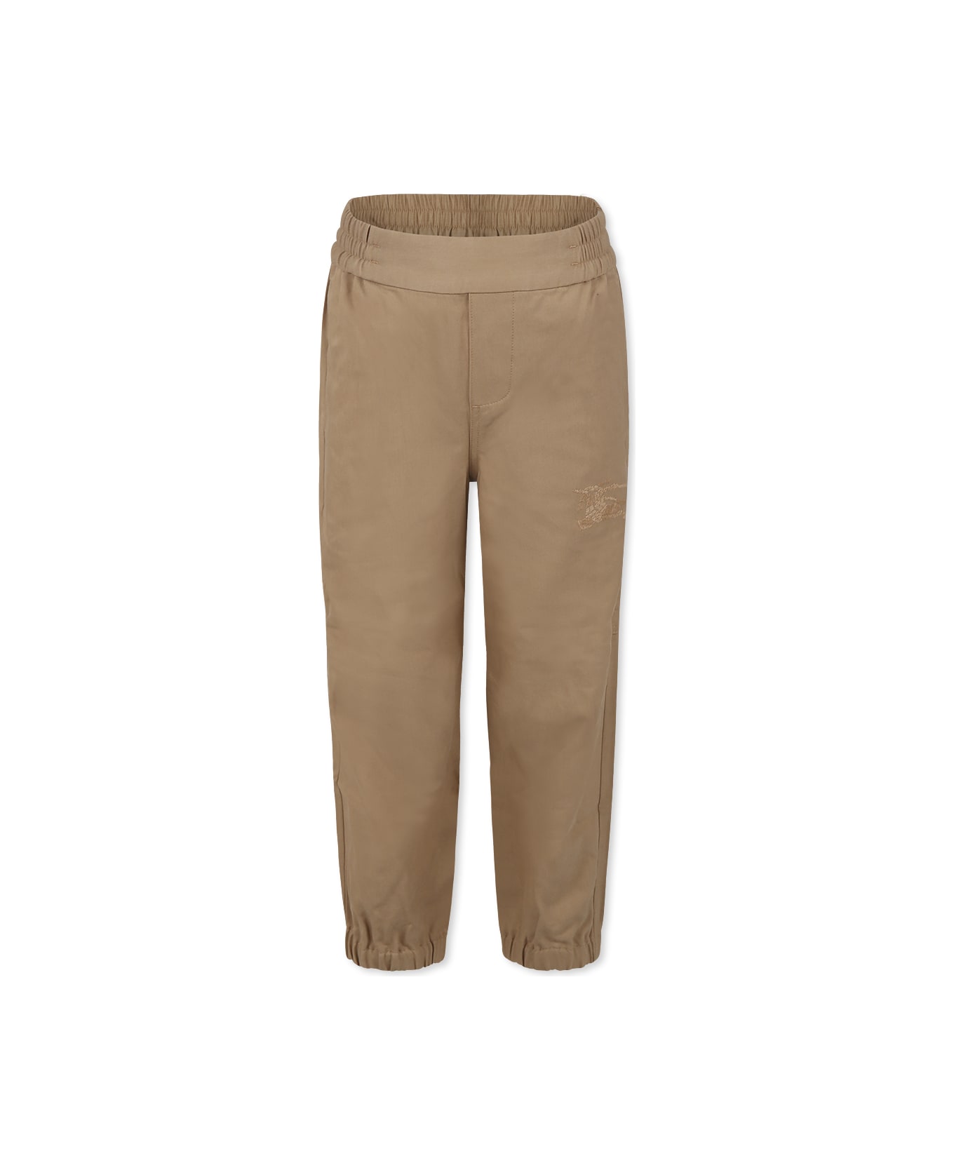 Burberry Beige Trousers For Boy With Equestrian Knight Logo - Beige