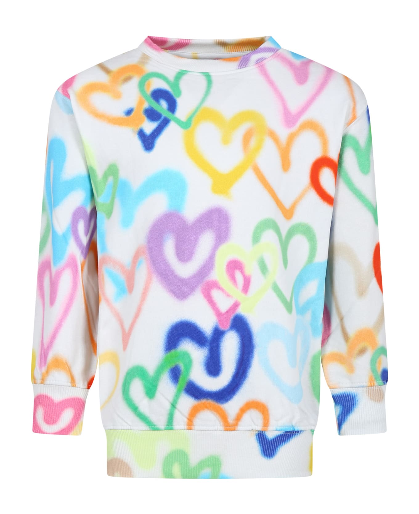 Molo White Sweatshirt For Kids With Multicolor Hearts - White ニットウェア＆スウェットシャツ