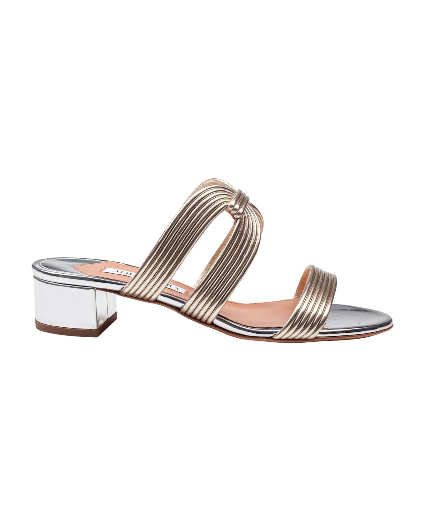 Aquazzura Mule Esencia 35 In Laminated Leather Color Light Gold/silver - Gold/Silver