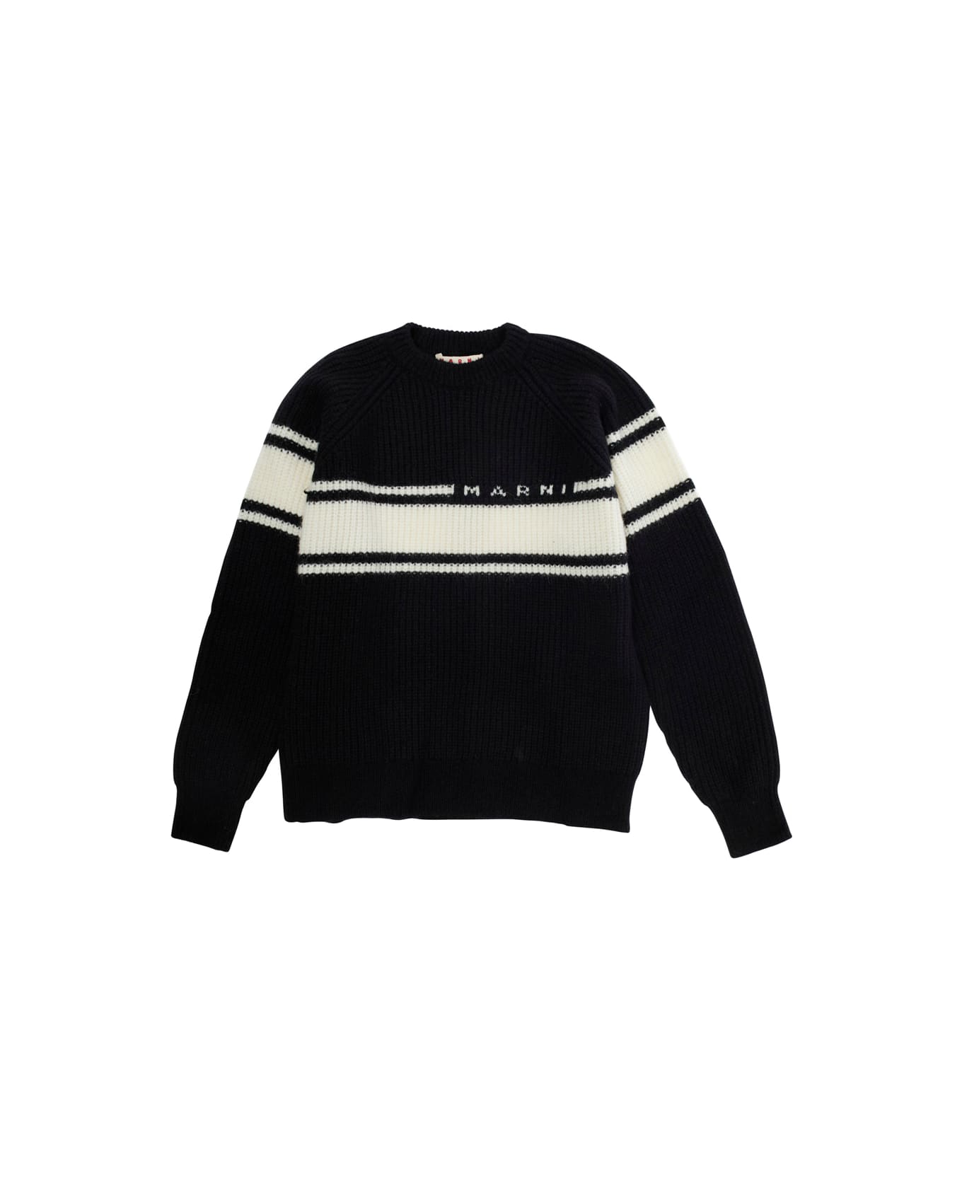 Marni Black Striped Sweater With Front Logo In Wool And Alpaca Blend Boy - Black