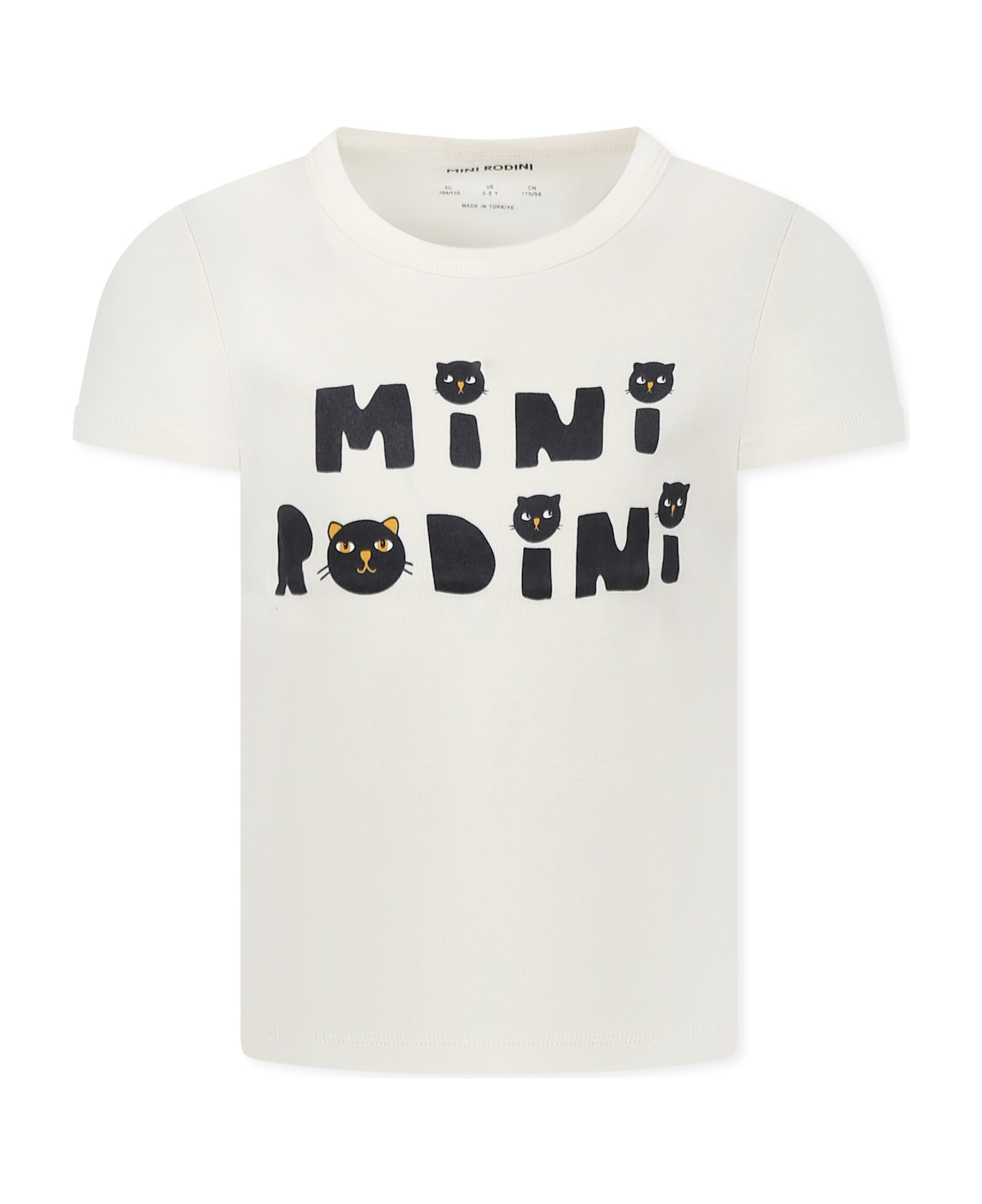 Mini Rodini Ivory T-shirt For Kids With Cats - Ivory
