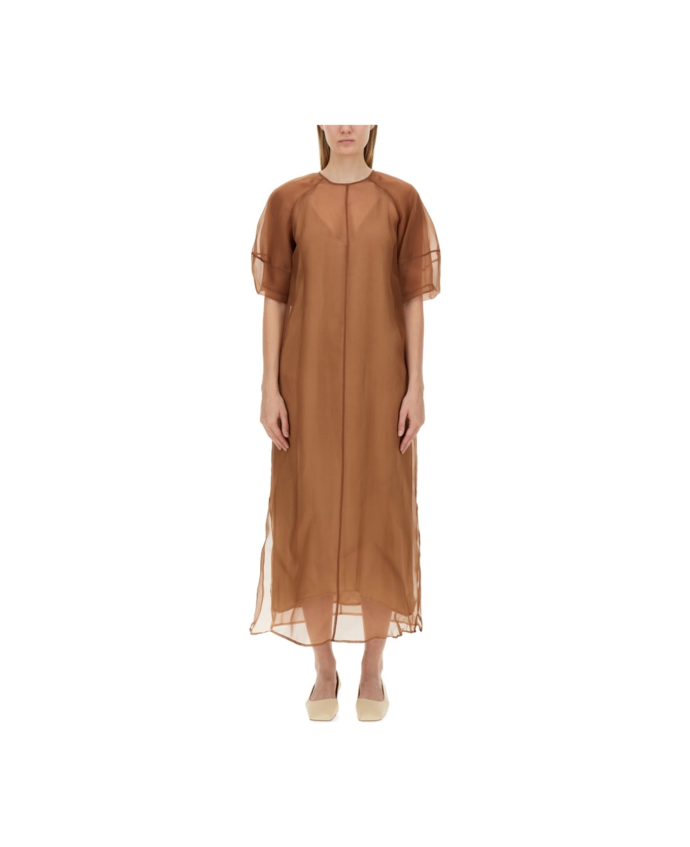 Alysi Transparent Longuette Dress - BROWN