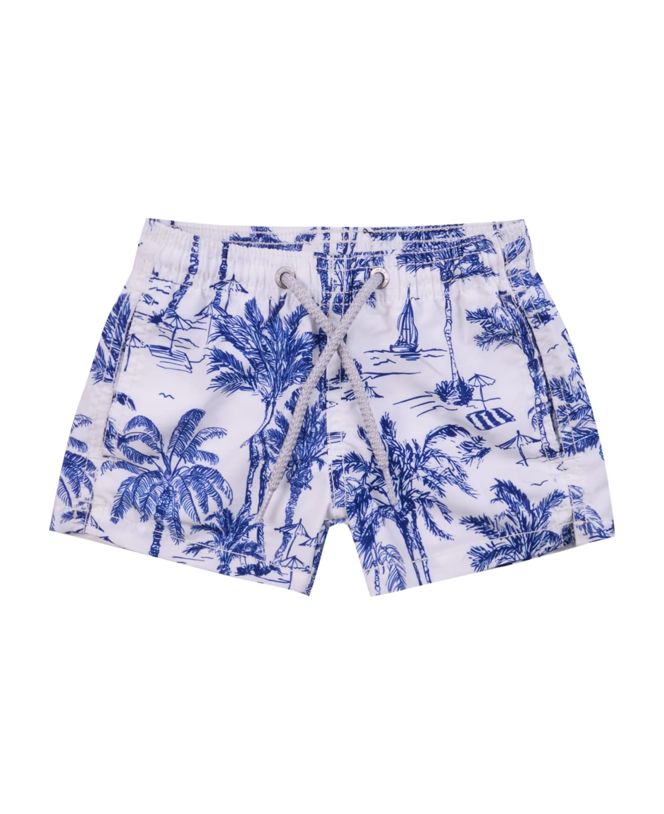MC2 Saint Barth Shorts Swimsuit With Palms Print - Blue