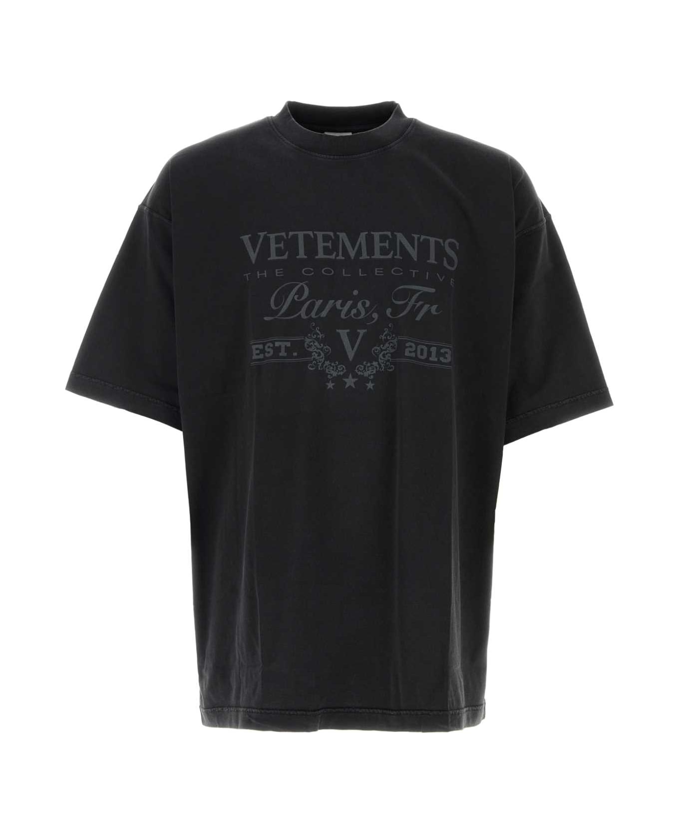 VETEMENTS Black Cotton Oversize T-shirt - BLACK Tシャツ
