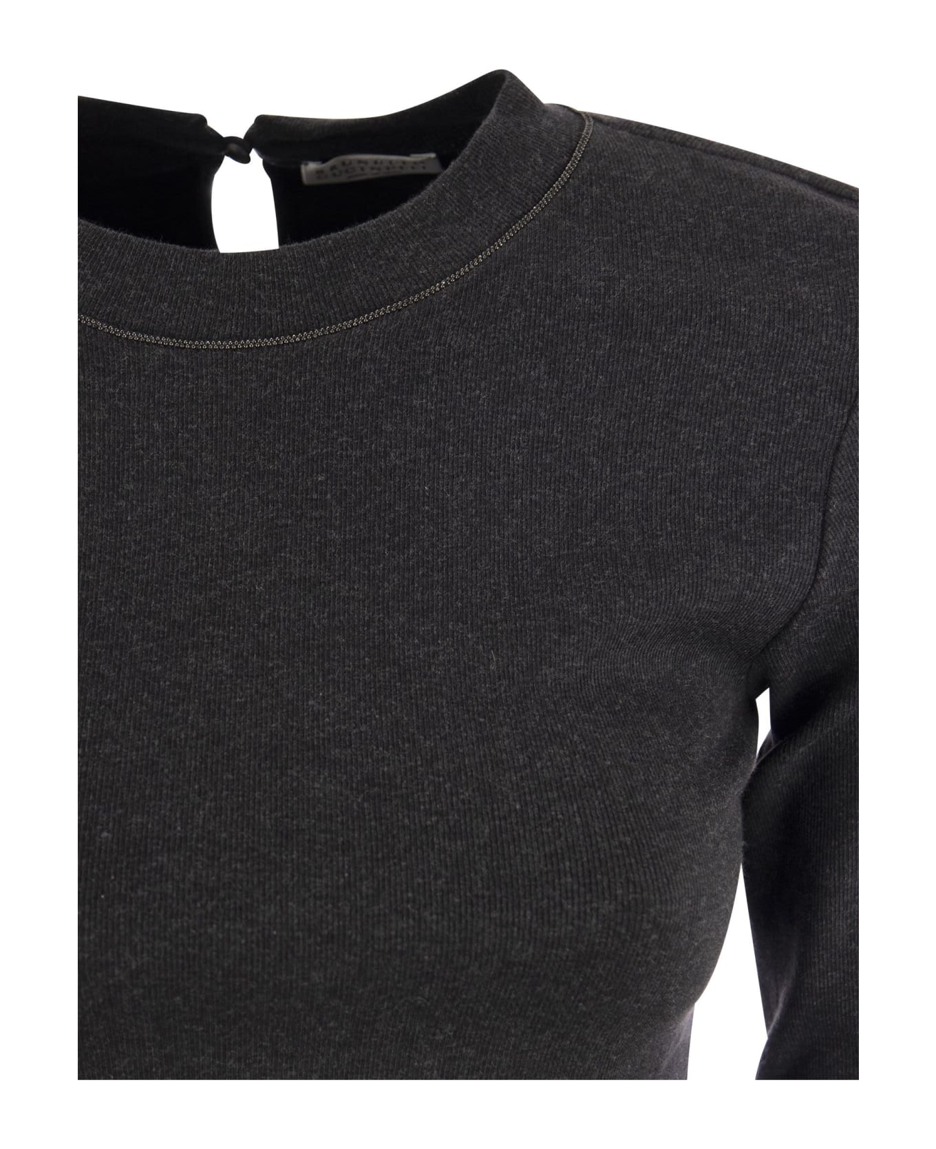 Brunello Cucinelli Ribbed Stretch Cotton Jersey T-shirt With Jewellery - Lead ニットウェア