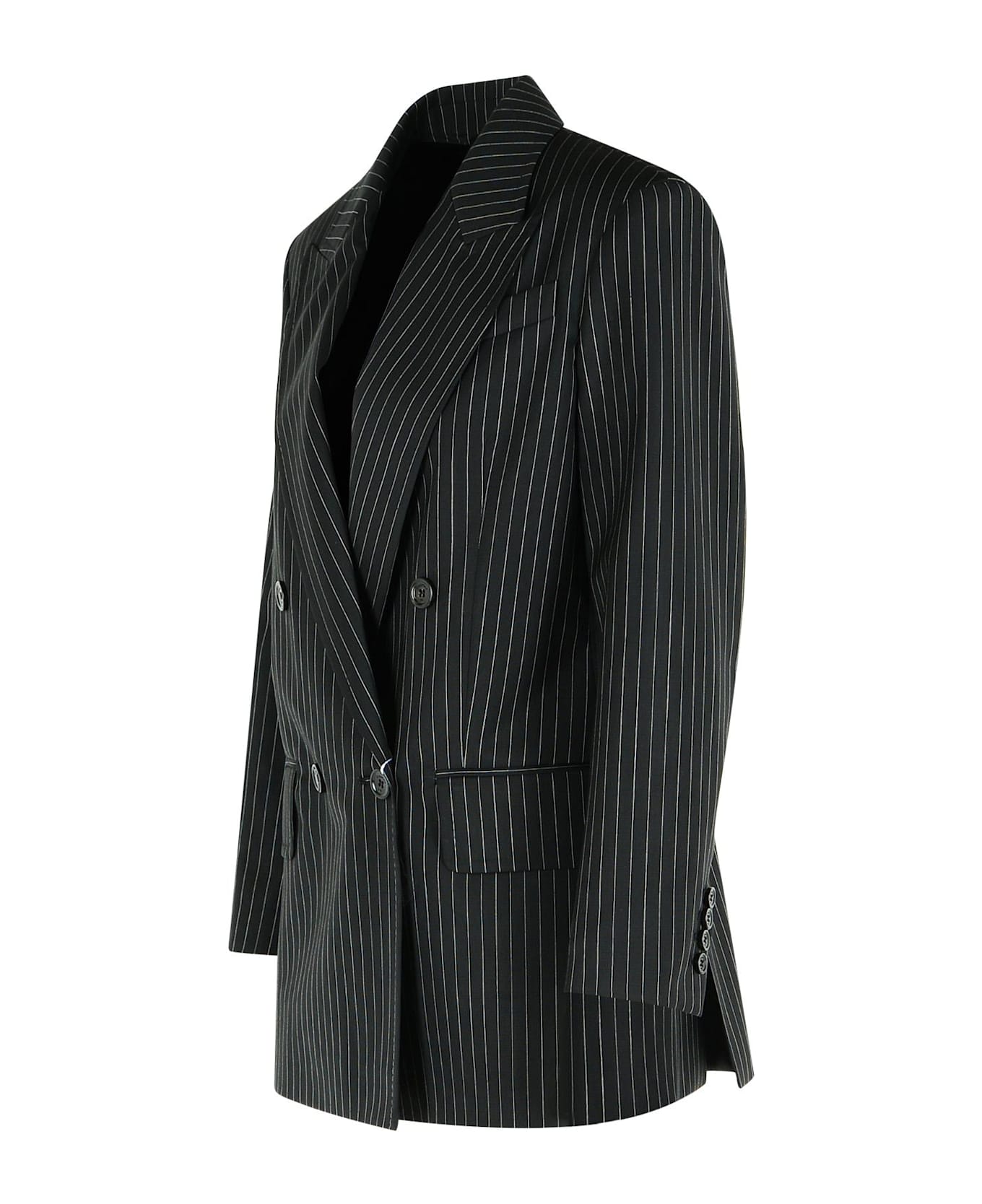 'mattia' Black White Pinstriped Virgin Wool Blazer - Thumbnail 3