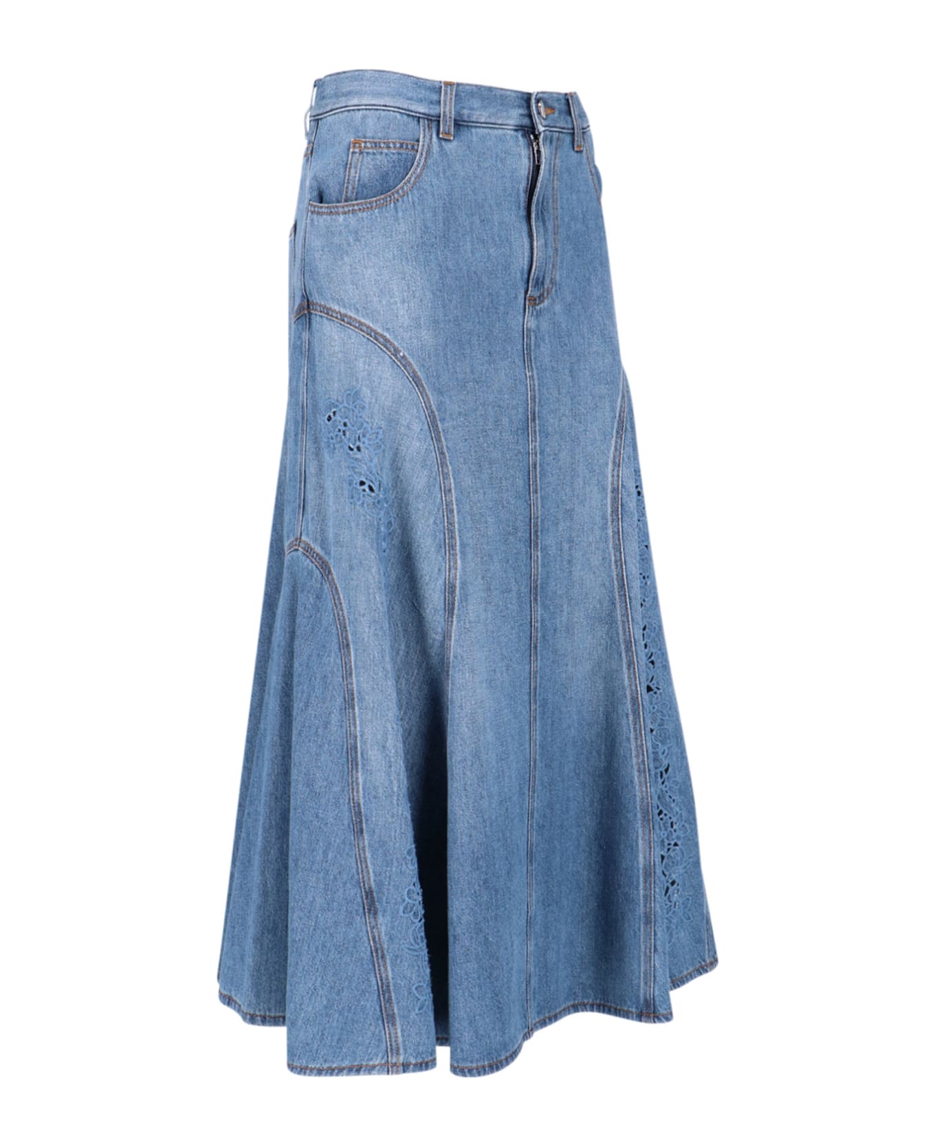 Chloé Flared Denim Midi Skirt - Blue スカート