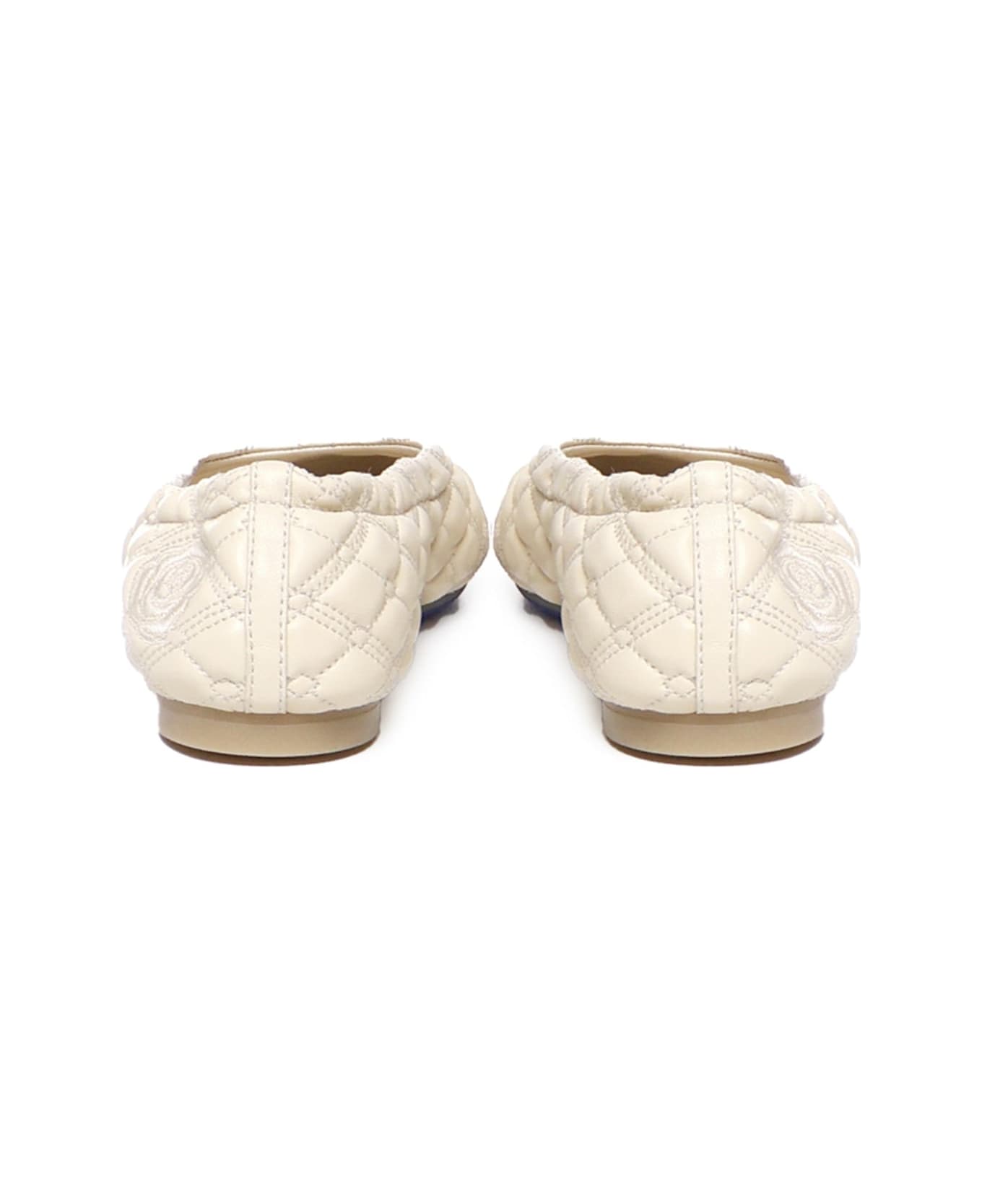 Burberry Sadler Leather Ballerina Flats - White