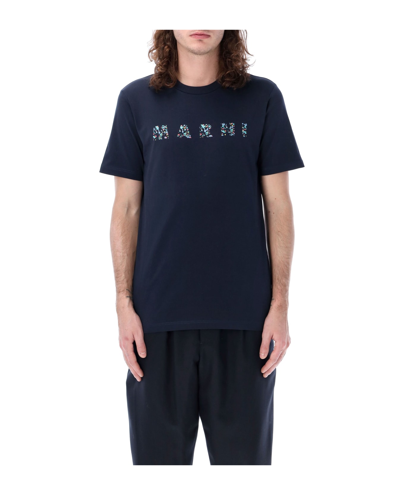Marni Logo Flowers T-shirt - NAVY シャツ