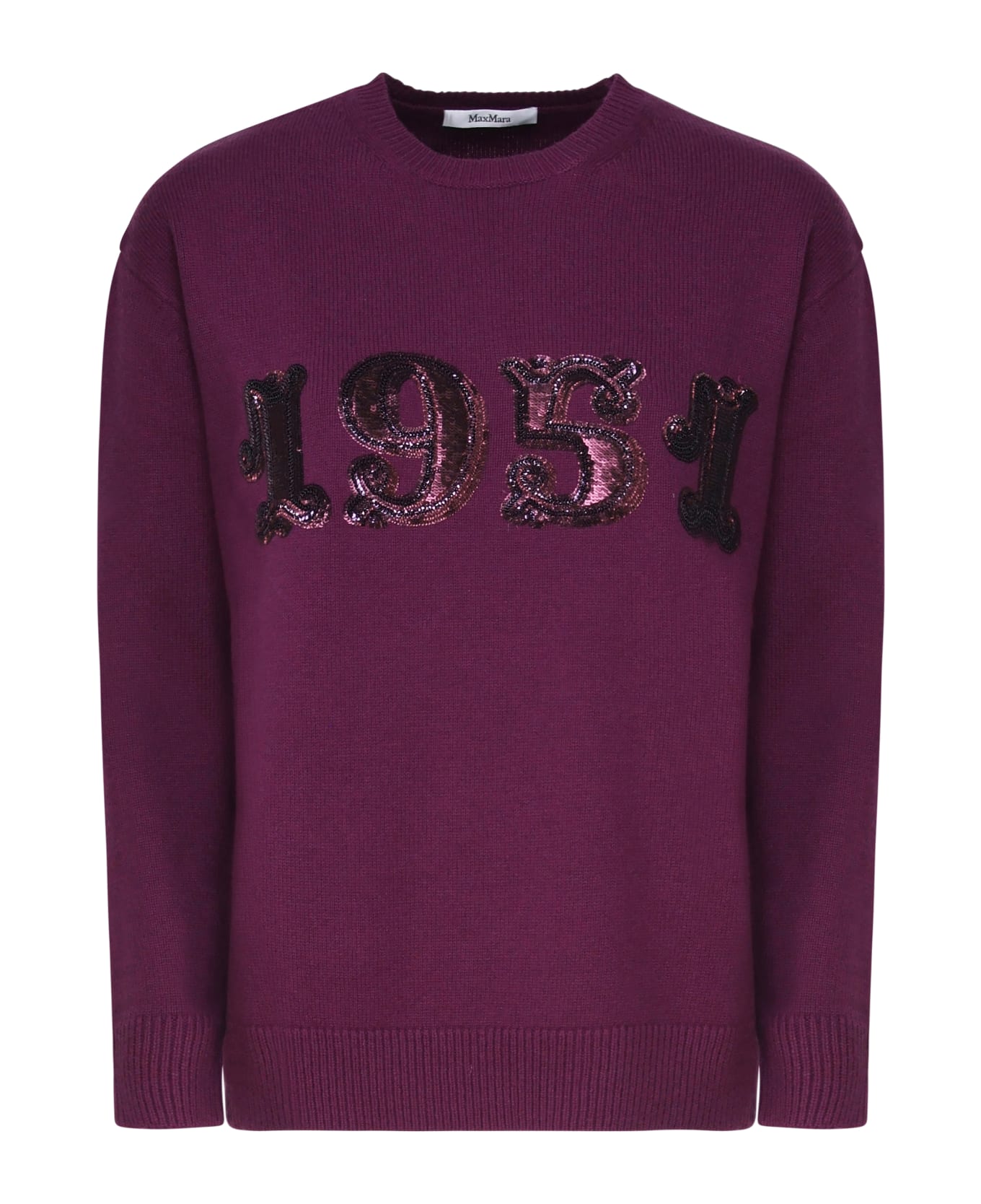 Max Mara Plata Pullover In Wool, Cashmere And Sequins - Dark Violet