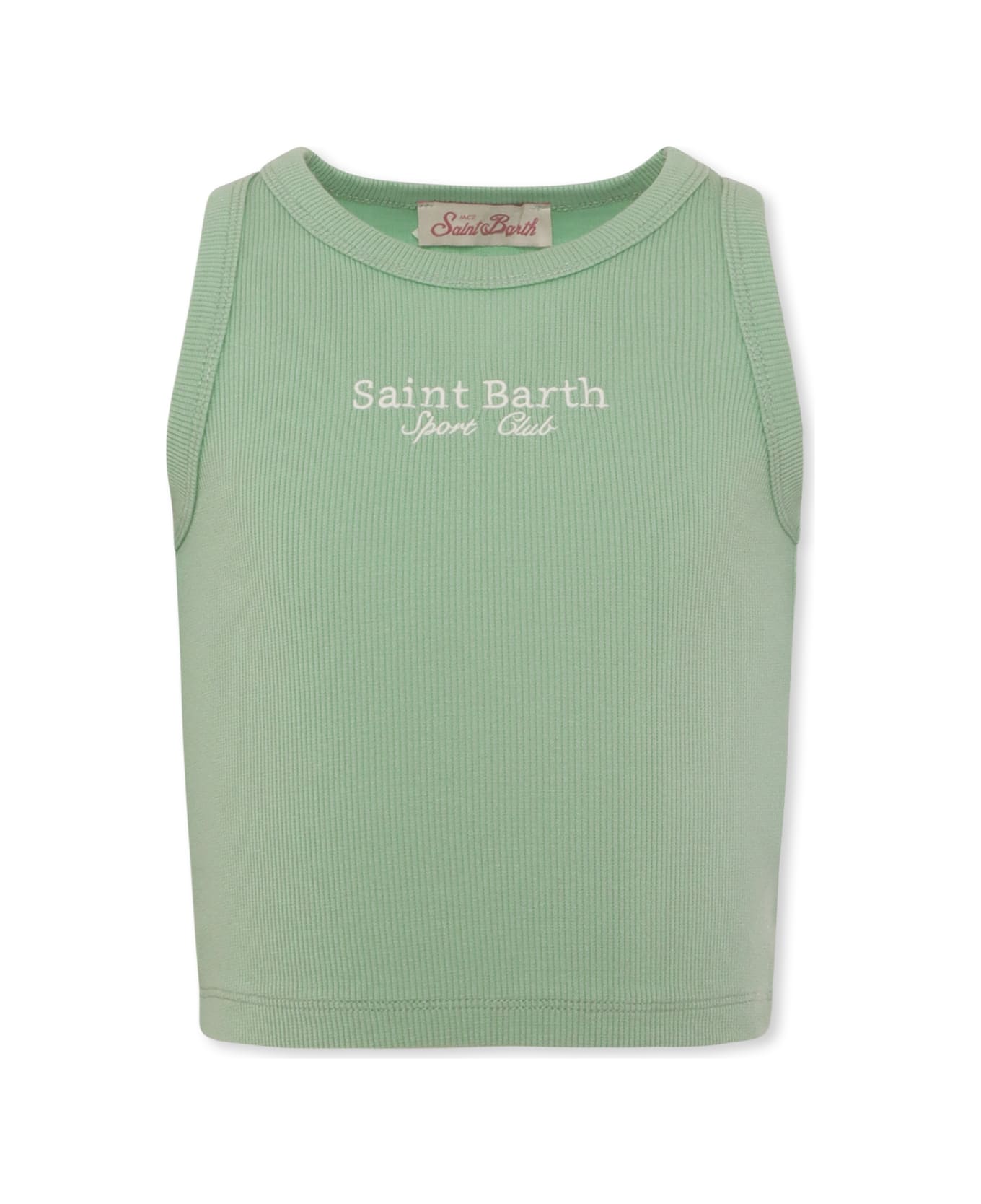 MC2 Saint Barth Green Crop Tank Top For Girl With Writing - Green