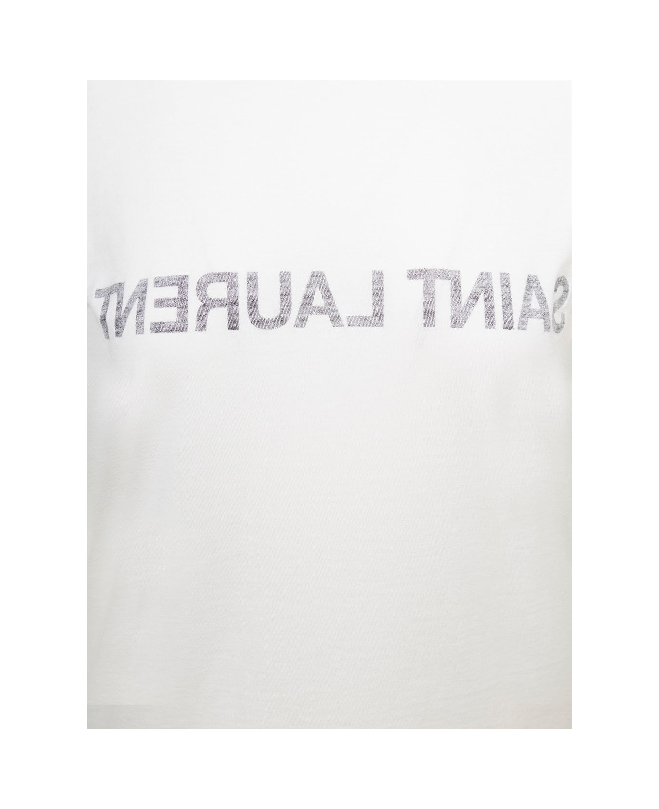 Saint Laurent White Crewneck T-shirt With Reverse Logo In Cotton Woman - White